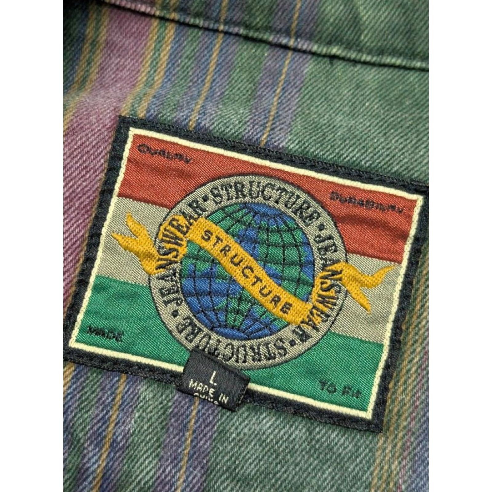 Denime VINTAGE Structure denim striped trucker jacket 1990s blue green Mens S denim jacket, striped, trucker, vintage, 1990s, Structure Mens S Size US 29 - 4 Thumbnail