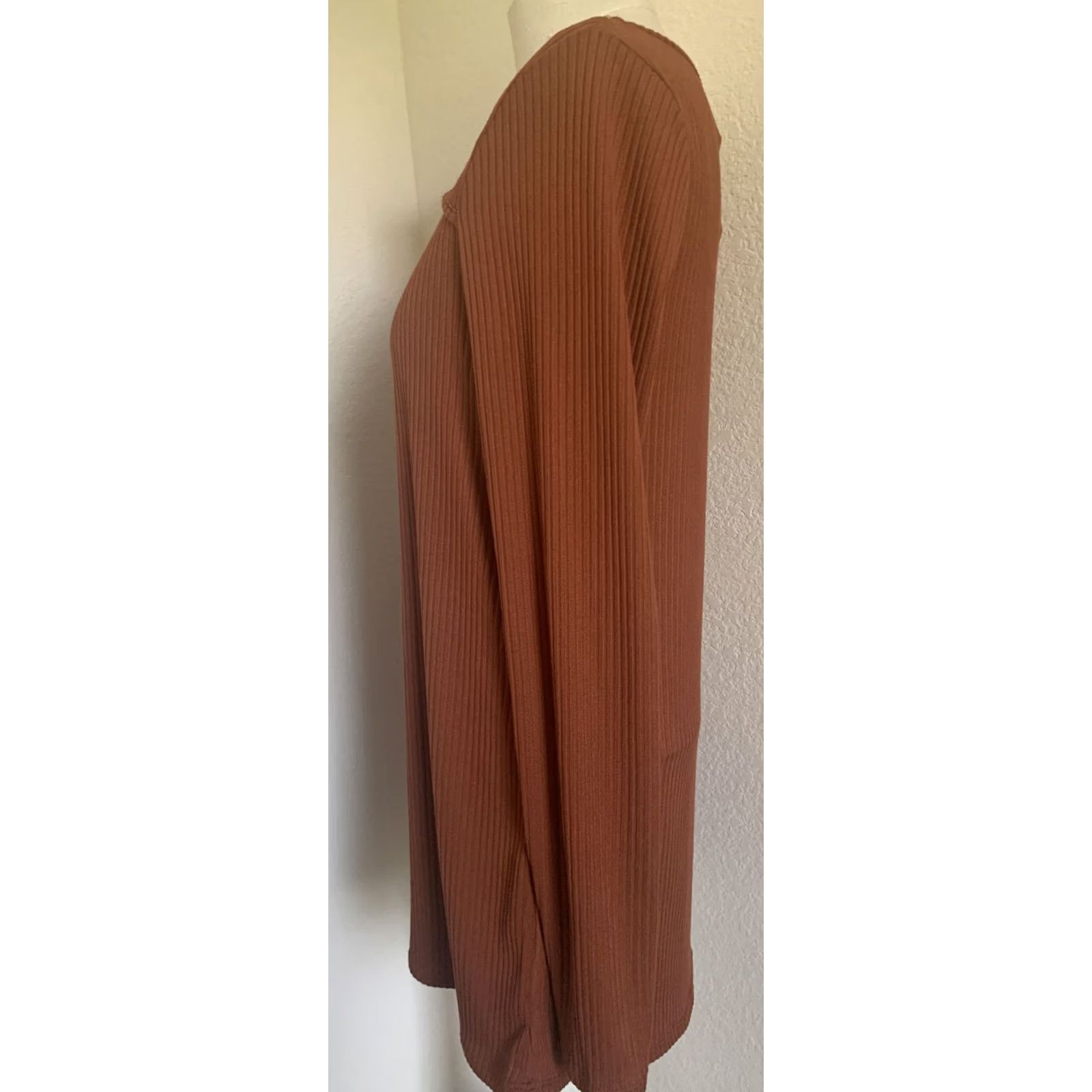Rusty BiBi Blouse Shirt Womens S Brown 18" Pit to Pit 28" Length Long Sleeve Rust Pullover Stretch Casual Vintage No NWT Size S / US 4 / IT 40 - 4 Thumbnail