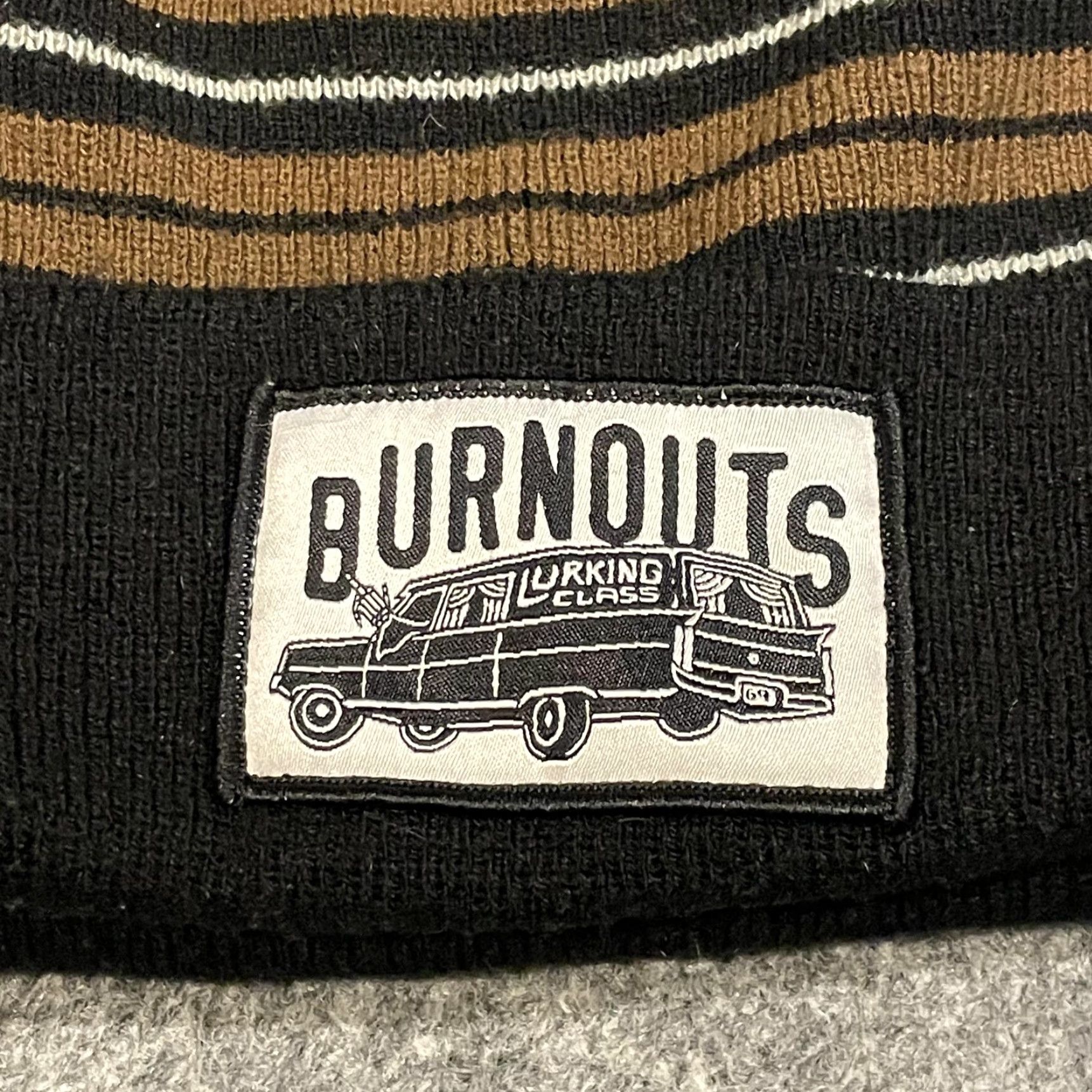 Vintage Lurking Class Beanie Mens One Size Brown Black Striped Skull Knit Cuff Hat Vintage No Size ONE SIZE - 3 Thumbnail