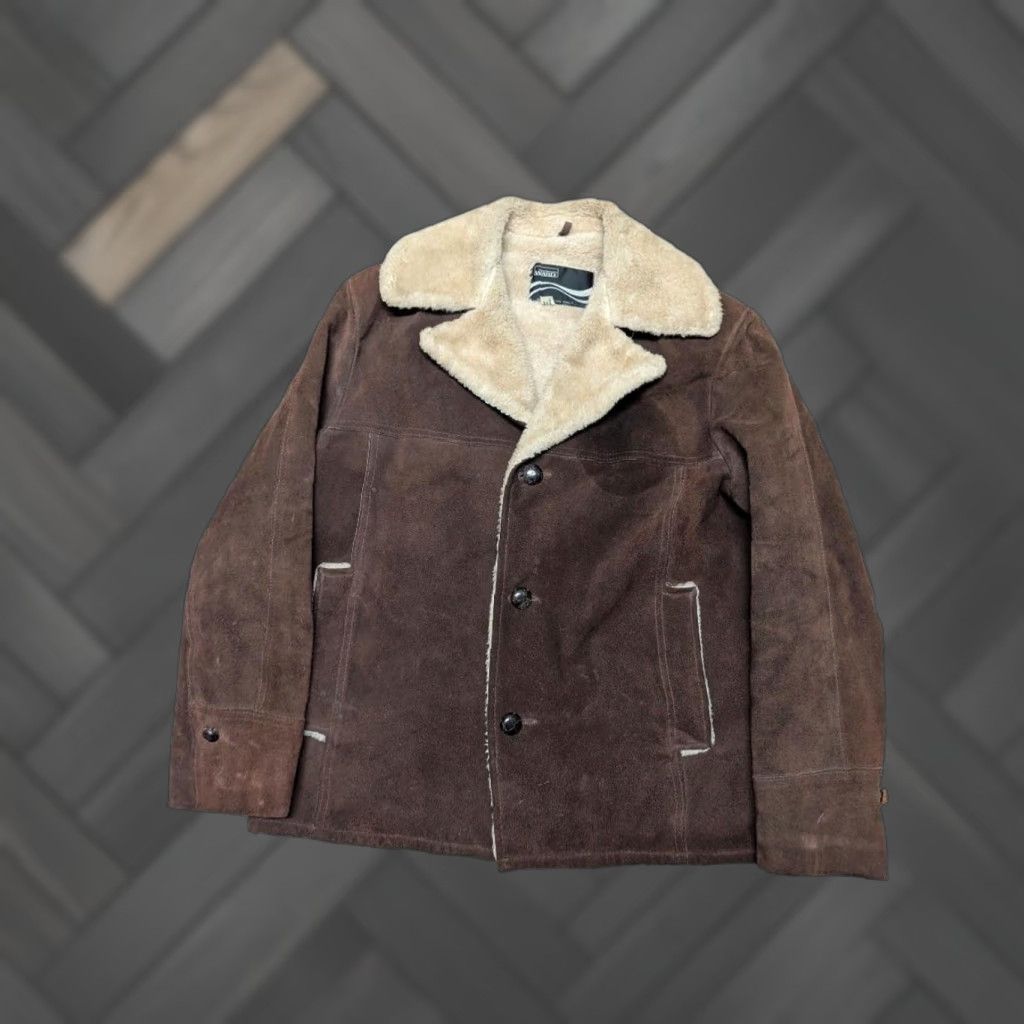 Vintage VINTAGE Montgomery Ward COWHIDE split-Suede WESTERN jacket Mens 44 Brown Leather Trucker 1970s Size US L / EU 52-54 / 3 - 1 Thumbnail