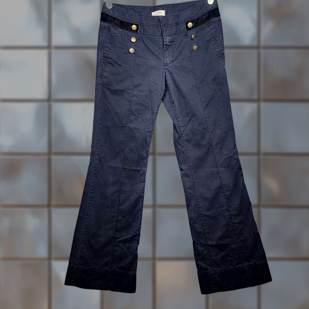 Ann Taylor Ann Taylor LOFT Pants Womens Size 6 Mid Rise Flare Navy Blue Gold Button Sailor Dress Pants Size 28" / US 6 / IT 42 - 1 Thumbnail