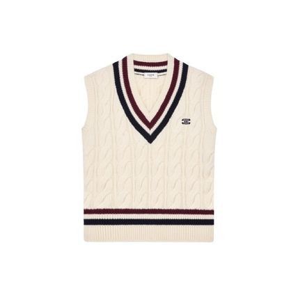 Celine triomphe v-neck cable-knit in cashmere ecru/burgundy/navy Size US XS / EU 42 / 0 - 1 Thumbnail