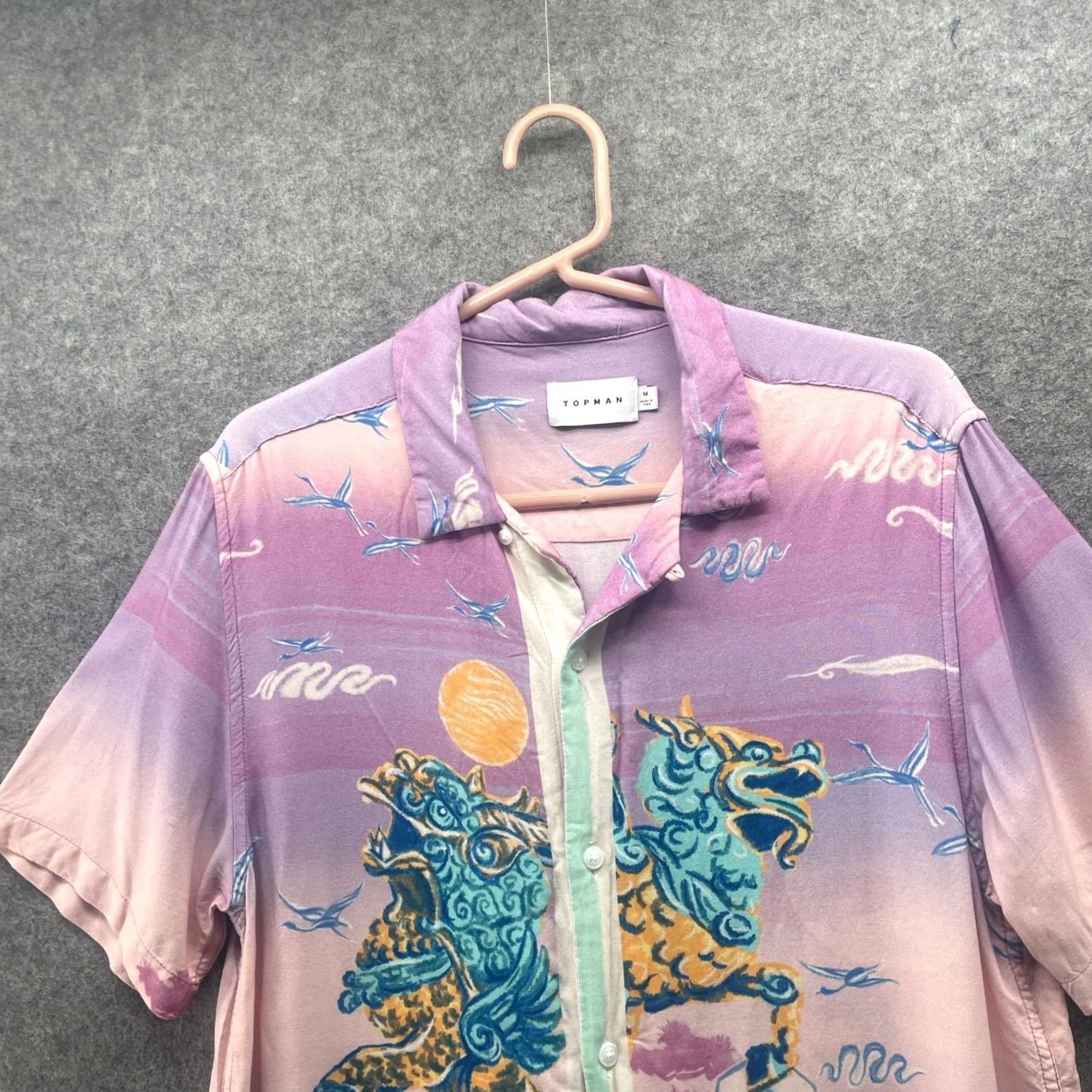 Topman VINTAGE? No. Topman Camp Shirt Mens M Purple Chinese Dragon Print Resort Short Sleeve Size US M / EU 48-50 / 2 - 3 Thumbnail