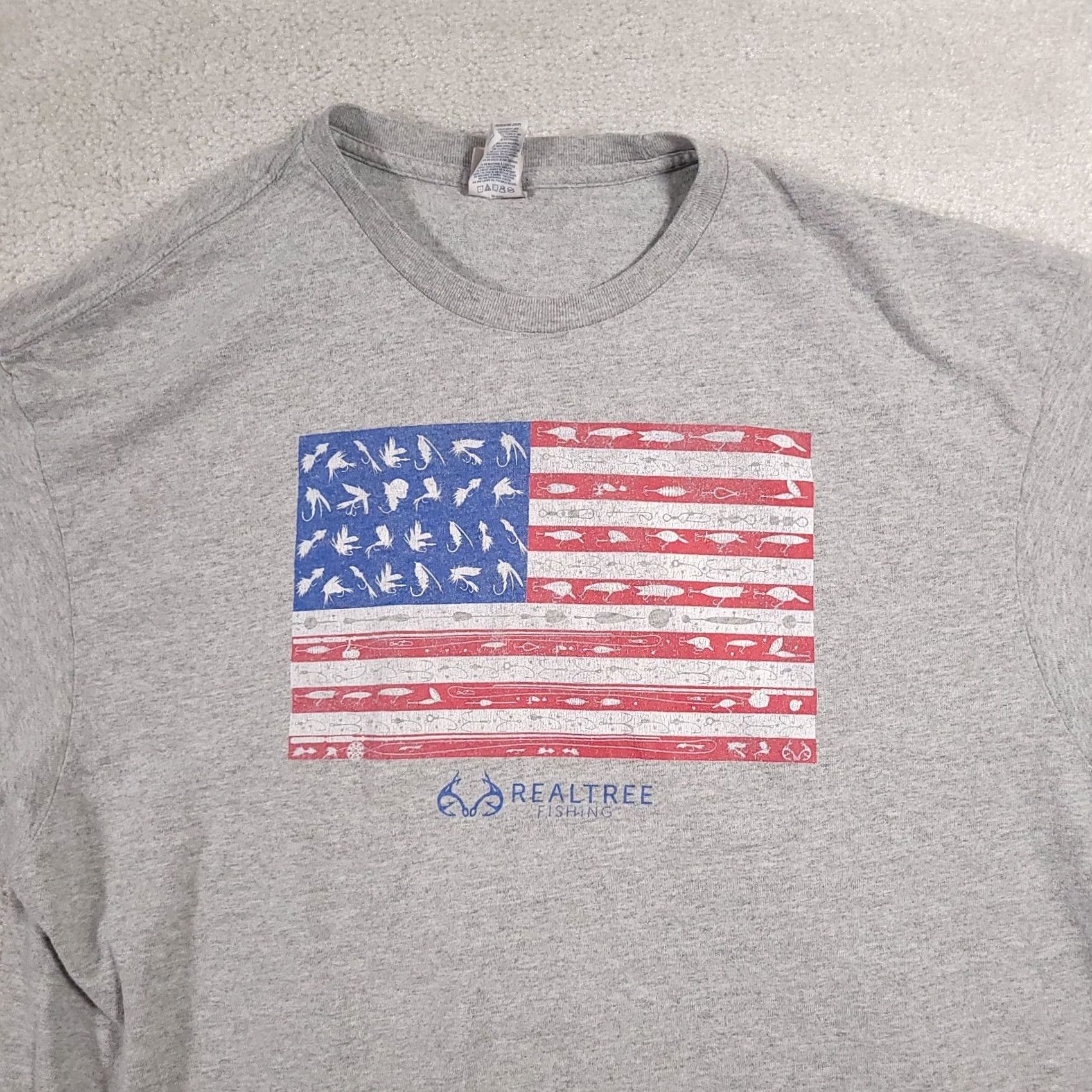 Delta VINTAGE RealTree Fishing T-Shirt Mens 2XL Gray American Flag Outdoors Camp Size US XXL / EU 58 / 5 - 3 Thumbnail