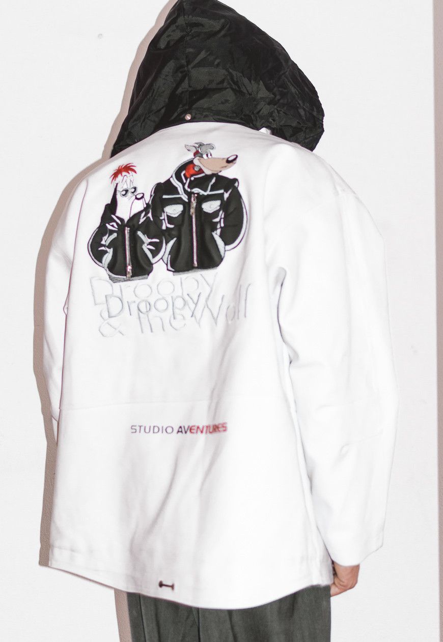 image of Very Vintage Collectible 90's Vintage Droopy Fux Leather Waterproof Jacket in White Black (Size Lar