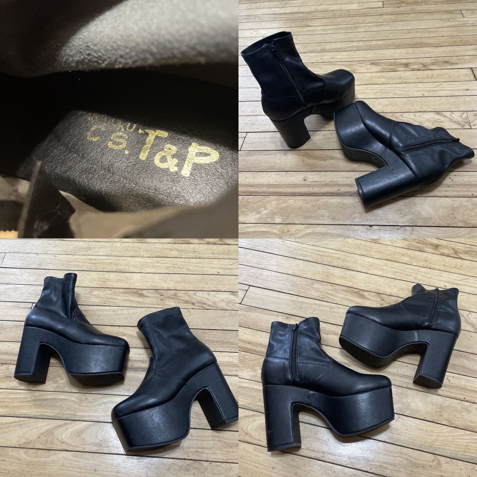 Vintage Harajuku C S. T&P Platform High Heels Black Zip Booties Women 8 Goth Rave Street Size US 8 / IT 38 - 9 Thumbnail