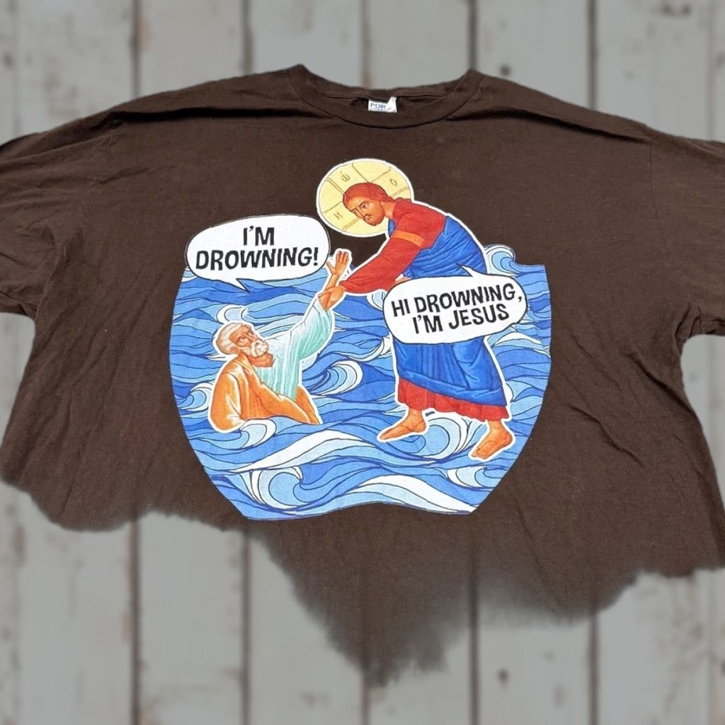 Port & Company Hi Drowning I'm Jesus Shirt Mens 3XL Brown Funny Christian Port & Company Tee Shirt Size US XXL / EU 58 / 5 - 1 Thumbnail