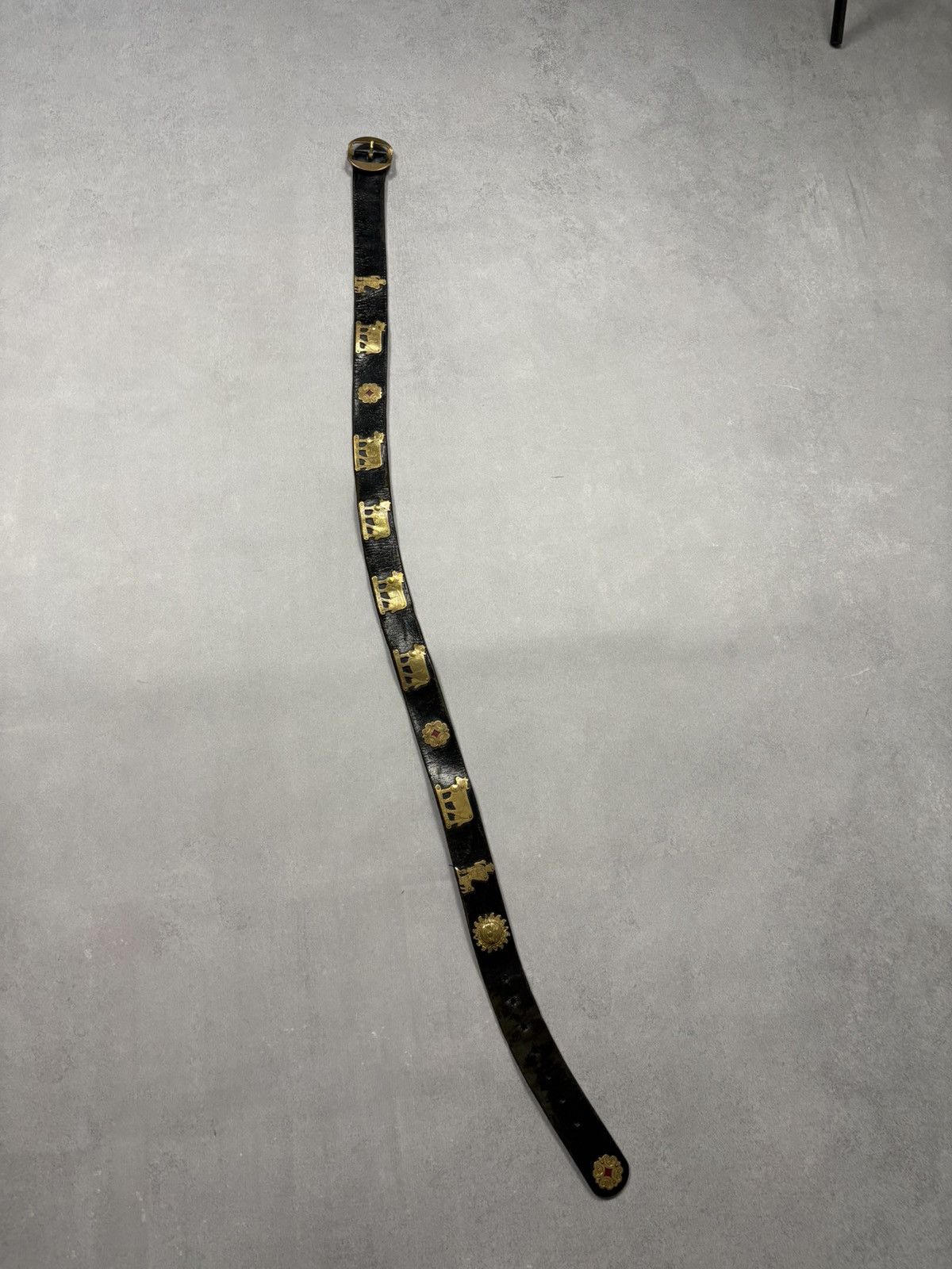 Vintage Vintage Etro Style Black Leather Belt Gold Animal Studs Boho Size ONE SIZE - 4 Thumbnail
