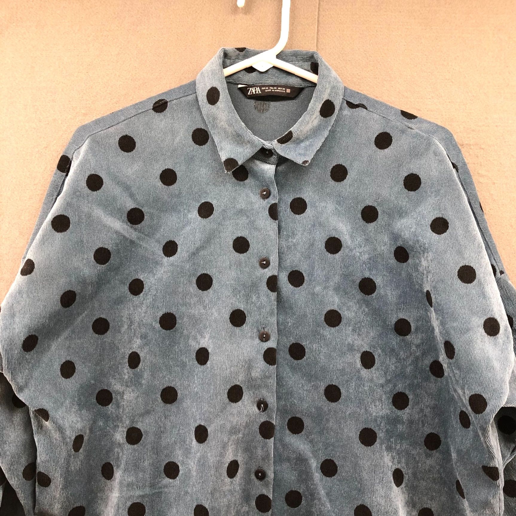 Zara Zara Corduroy Shacket Womens XS Oversized Blue Polka Dot Shirt Jacket Size XS / US 0-2 / IT 36-38 - 3 Thumbnail