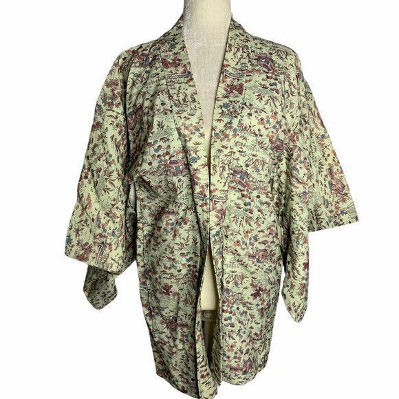 Vintage Vintage Floral Kimono Short Robe Jacket M Light Green Floral ...