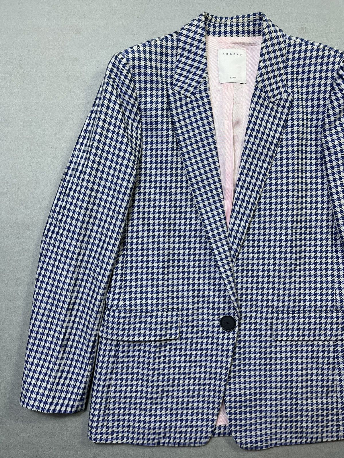 Sandro Sandro Blue Houndstooth Single-Breasted Jacket Size XS / US 0-2 / IT 36-38 - 2 Thumbnail