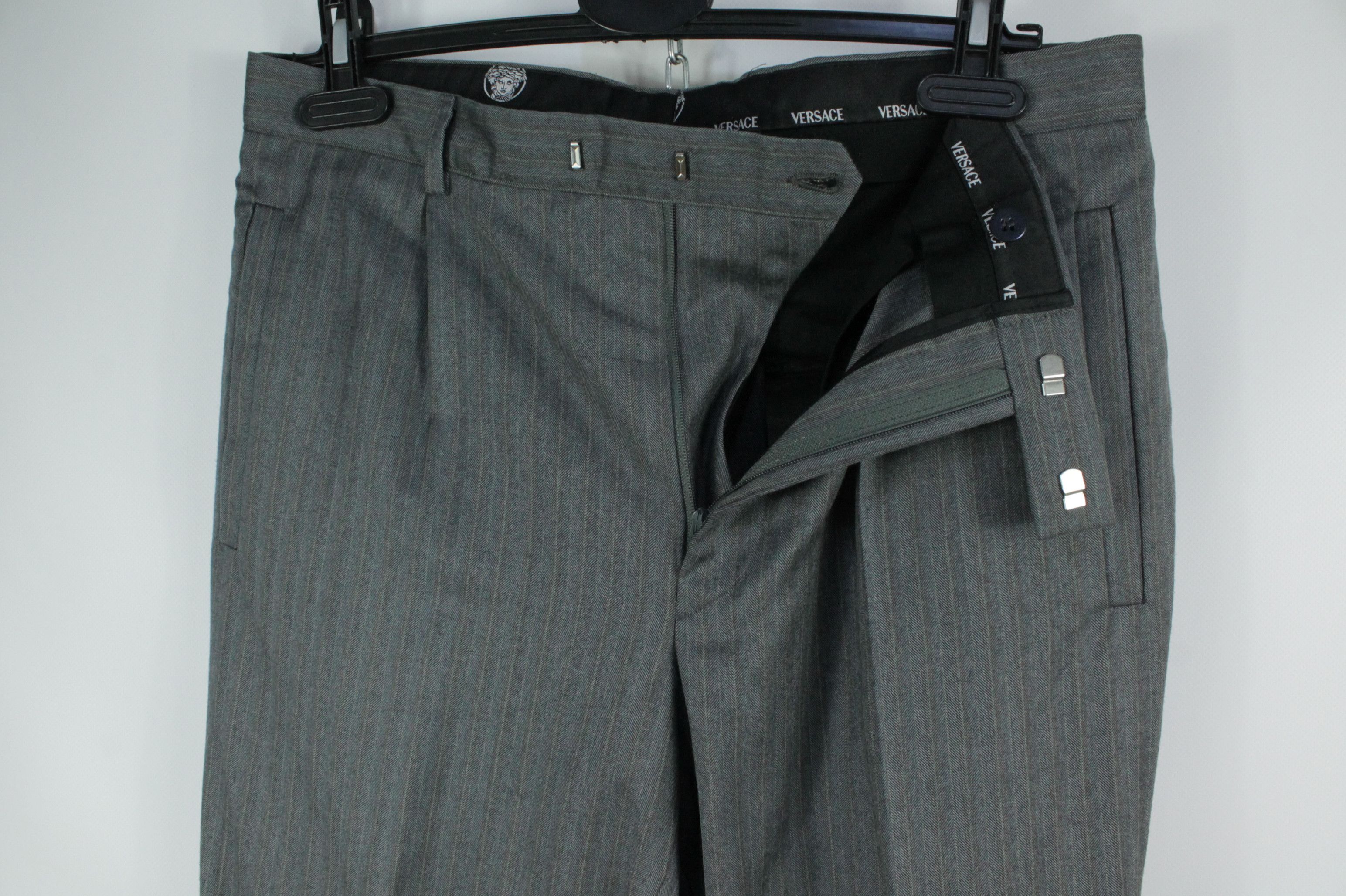 Versace Versace Micro Herringbone Gray Wool Formal Men's Suit Size 40R - 15 Thumbnail