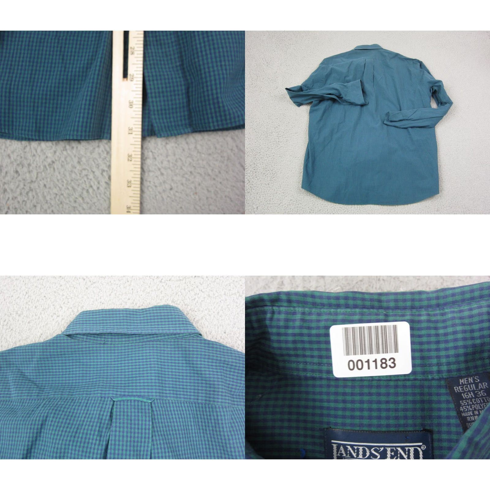 Lands' End Lands' End Shirt Button-Up Long Sleeve Blue Green Gingham Check Mens Size Large 16 Casual Vintage (Adult) Size US L / EU 52-54 / 3 - 8 Thumbnail