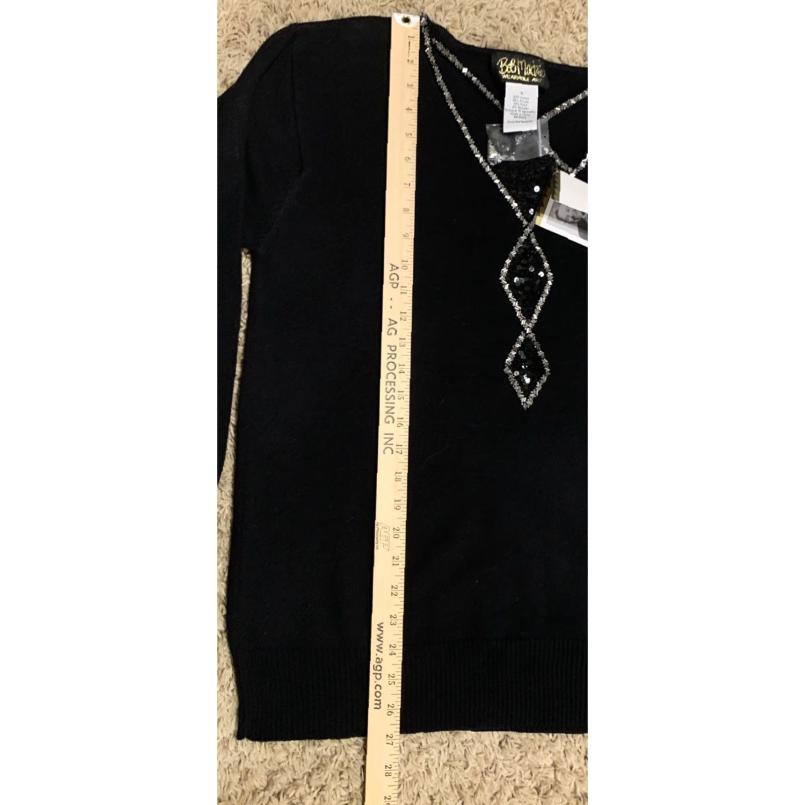 Bob Mackie Bob Mackie Sweater Shirt Women S Black Beaded Sequin L/S Wearable Art NWT 999 Size S / US 4 / IT 40 - 5 Thumbnail