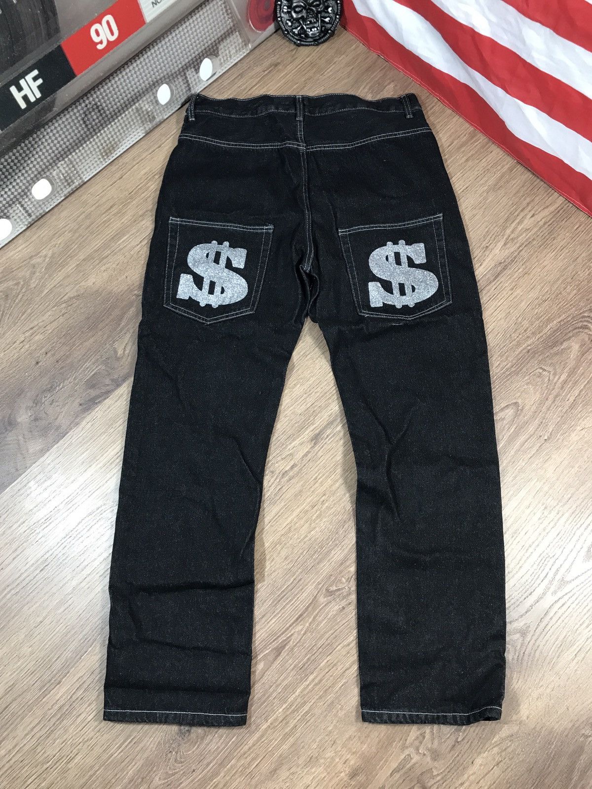 Japanese Brand × Vintage Denim Pants Dollar Big Logo Rap Pants Size US 35 - 1 Thumbnail