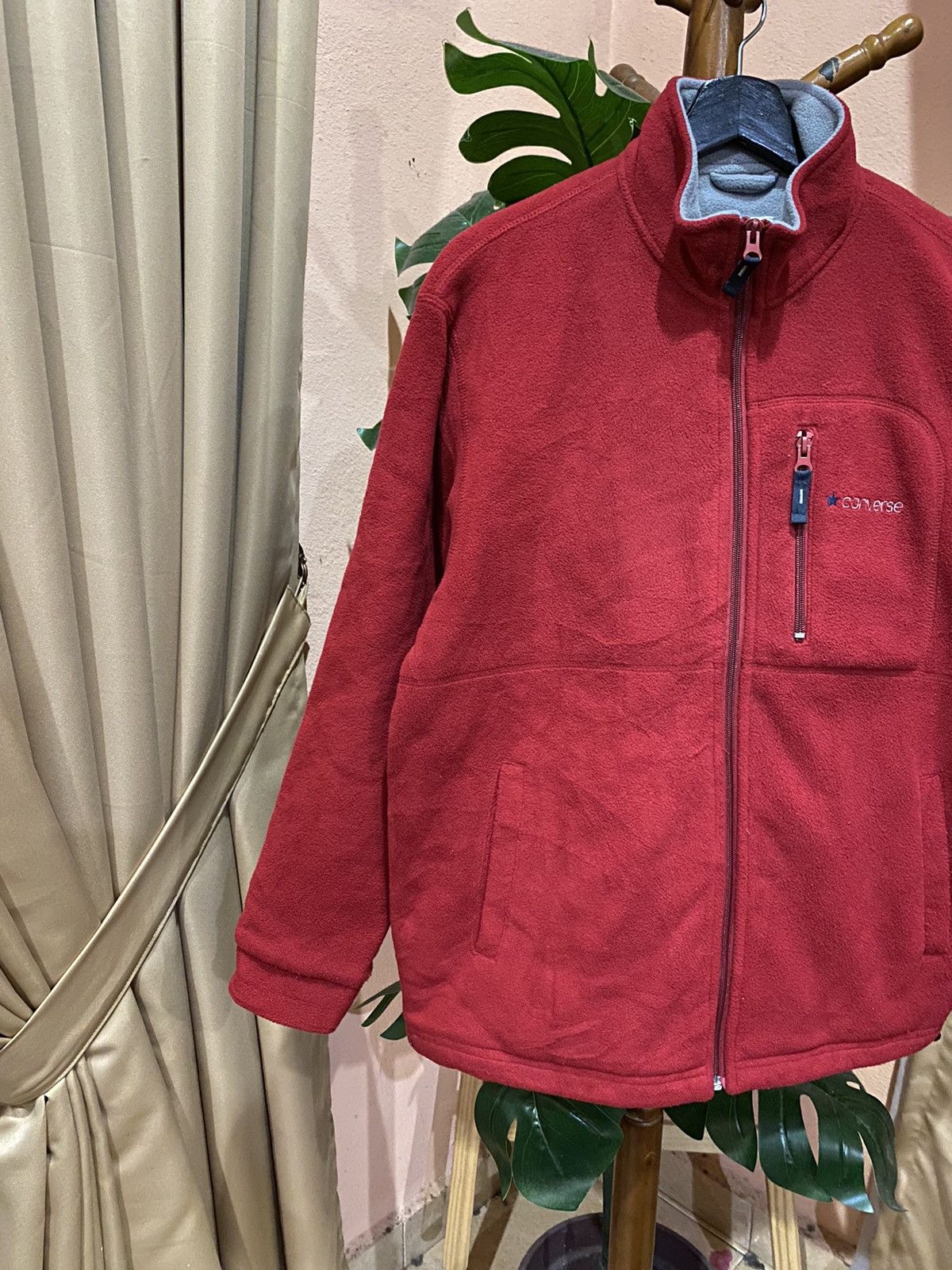 Converse Converse Red Fleece Jacket Full-Zip Warm Outerwear Size US S / EU 44-46 / 1 - 7 Thumbnail