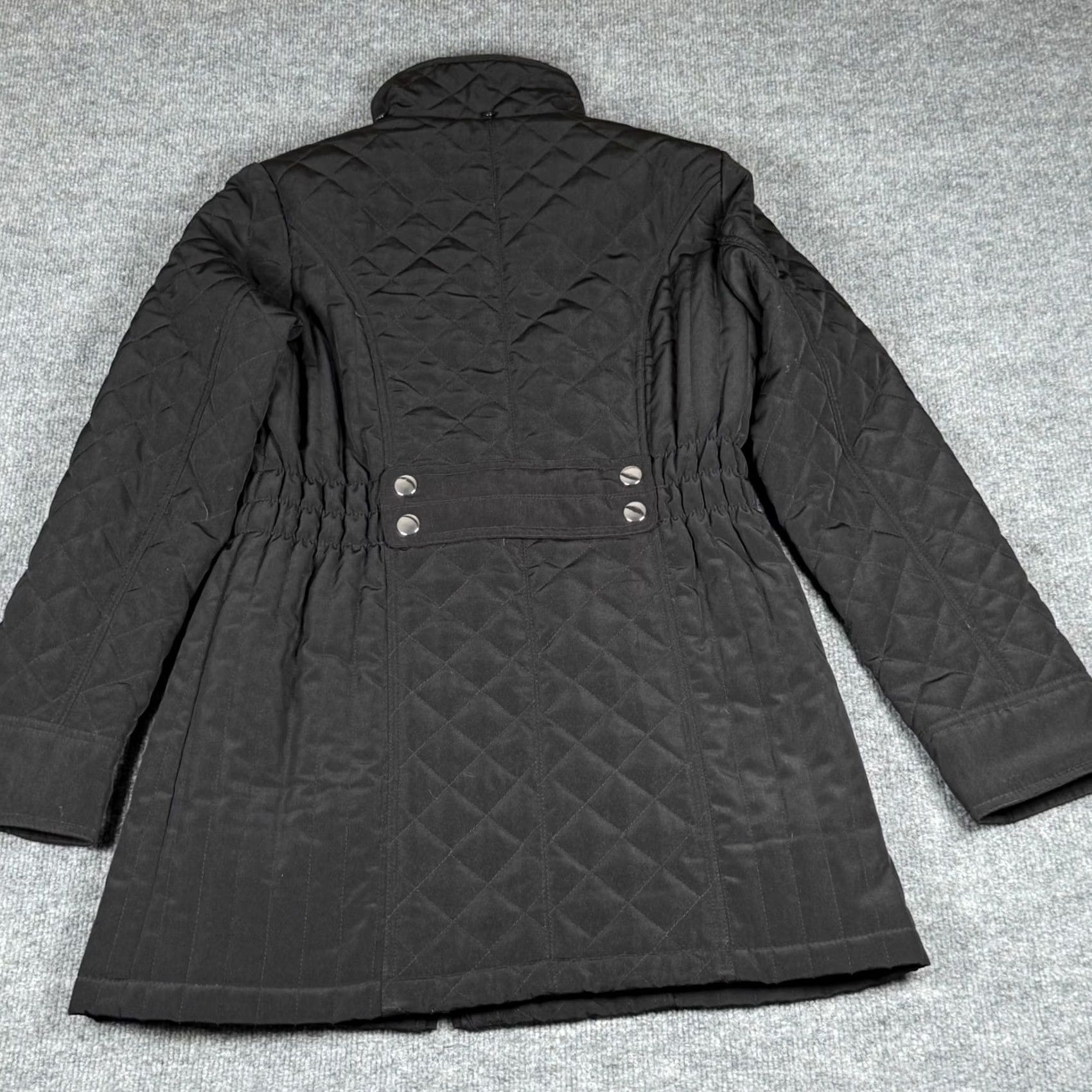 Vintage Braetan Quilted Jacket Coat Womens S Black Full Zip Hooded Minimalist Outerwear Winter Fall Smart Workwear Size S / US 4 / IT 40 - 3 Thumbnail