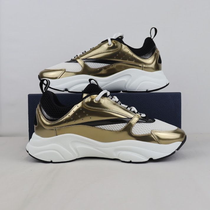 Dior o1rshd1 Q.2 / B22 Calfskin Mesh Sneakers in Golden/White Size US 12 / EU 45 - 1 Thumbnail