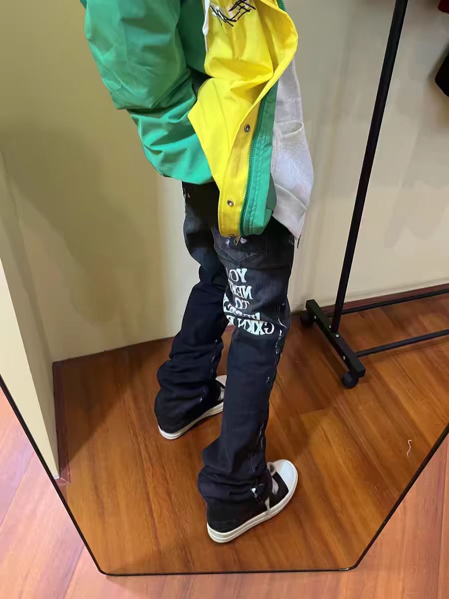 Japanese Brand × Jean Vintage Ink Splash Print Straight Leg Jeans Size US 32 / EU 48 - 2 Thumbnail