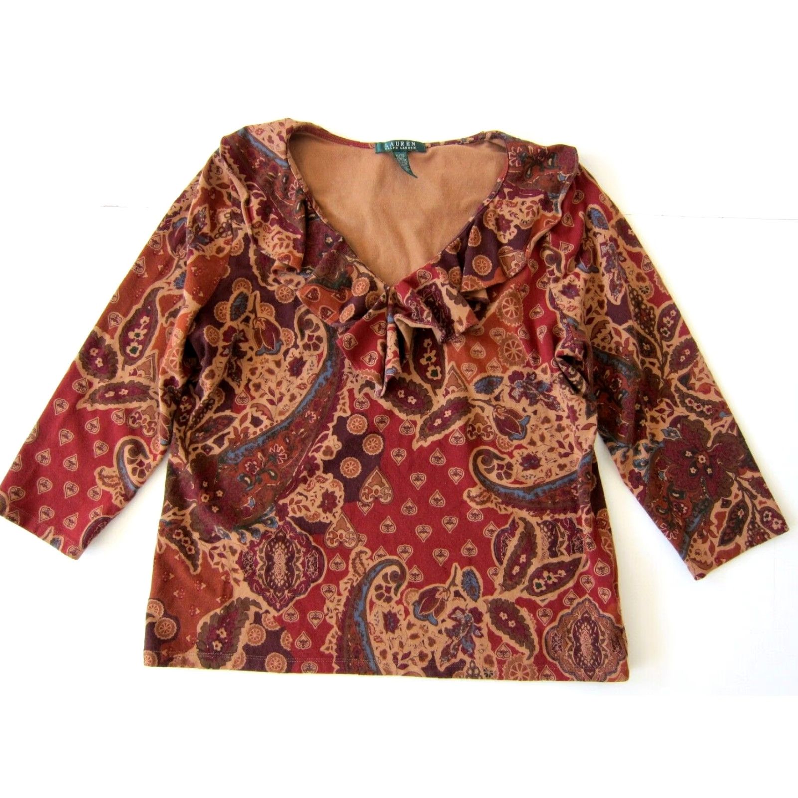 Ralph Lauren VINTAGE Ralph Lauren Red Floral Cotton Stretch Ruffle Neck 3/4 Sleeve Blouse XL Size XL / US 12-14 / IT 48-50 - 7 Thumbnail