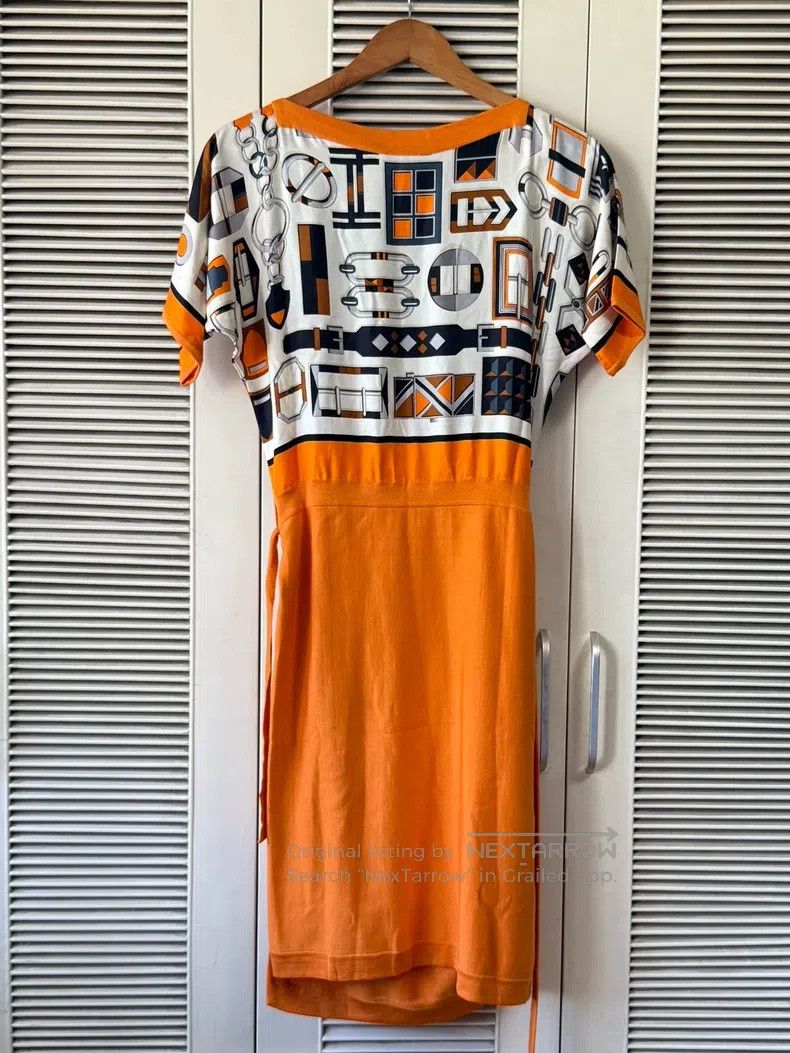 Hermes Hermes orange geometric print dress, white background with Size XXS / US 00 / IT 34 - 2 Thumbnail
