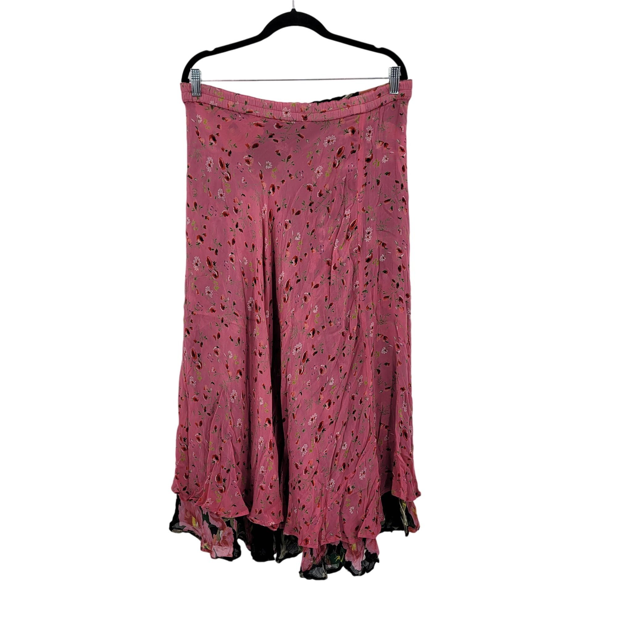 Vintage Vintage Reversible Floral Maxi Skirt M Black Pink Ditzy Size 35" - 7 Thumbnail