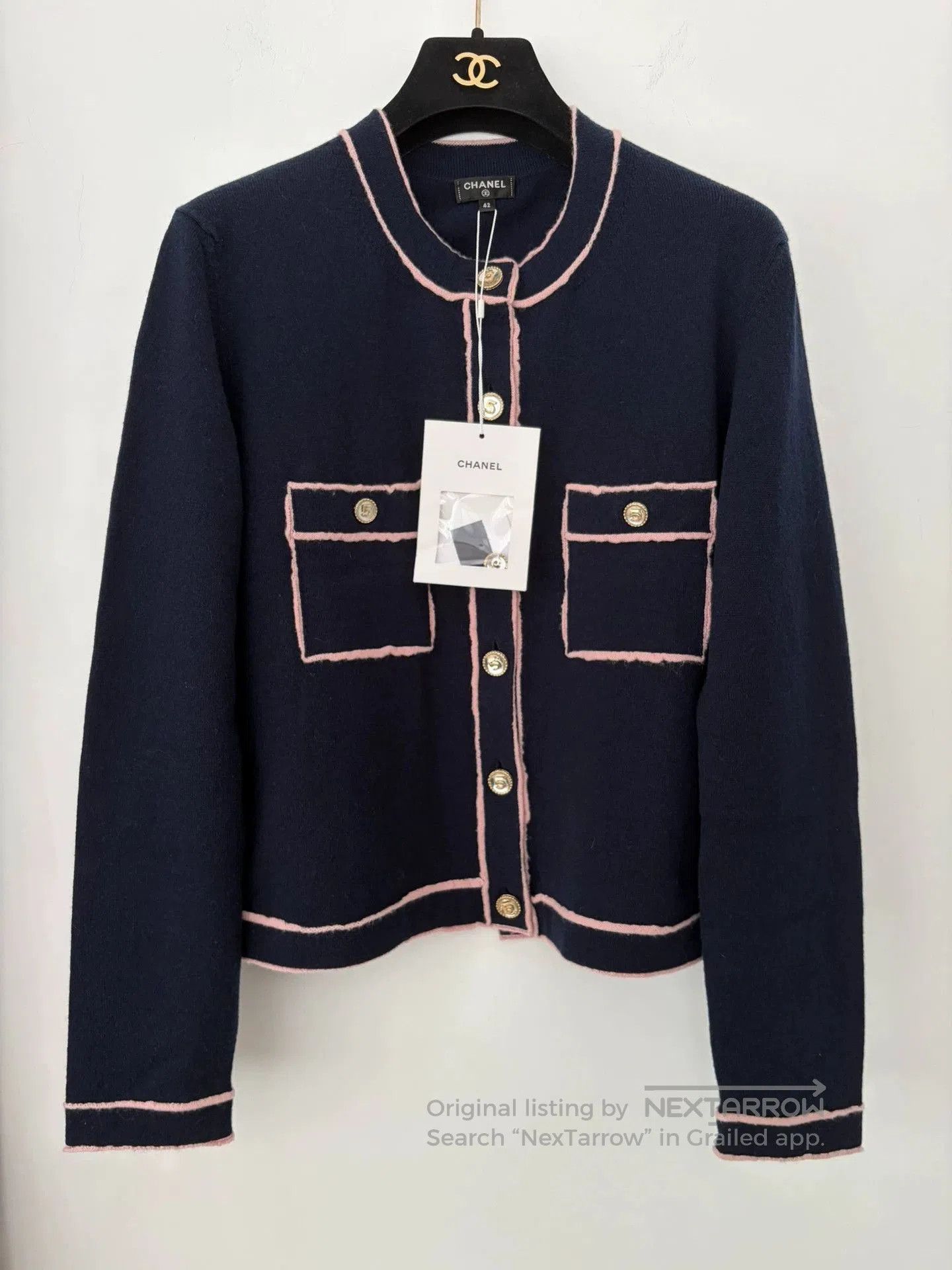 Chanel Chanel 21S Blue Pink Trim Cardigan. Size US XL / EU 56 / 4 - 1 Thumbnail