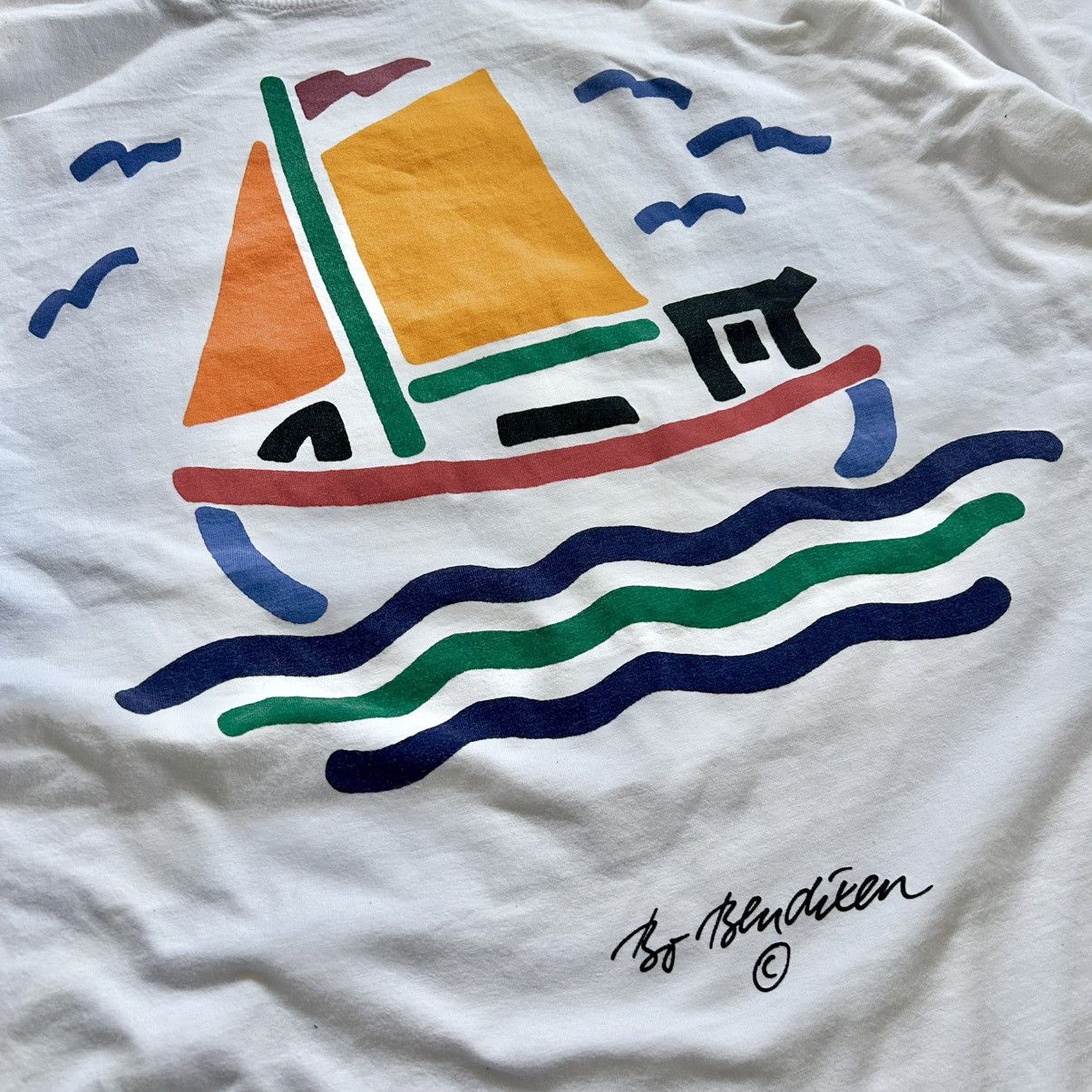 Vintage 80s BO BENDiXEN DENMARK HEAVYWEiGHT 2XL SAiLBOAT TEE POP ART Size US XXL / EU 58 / 5 - 7 Thumbnail
