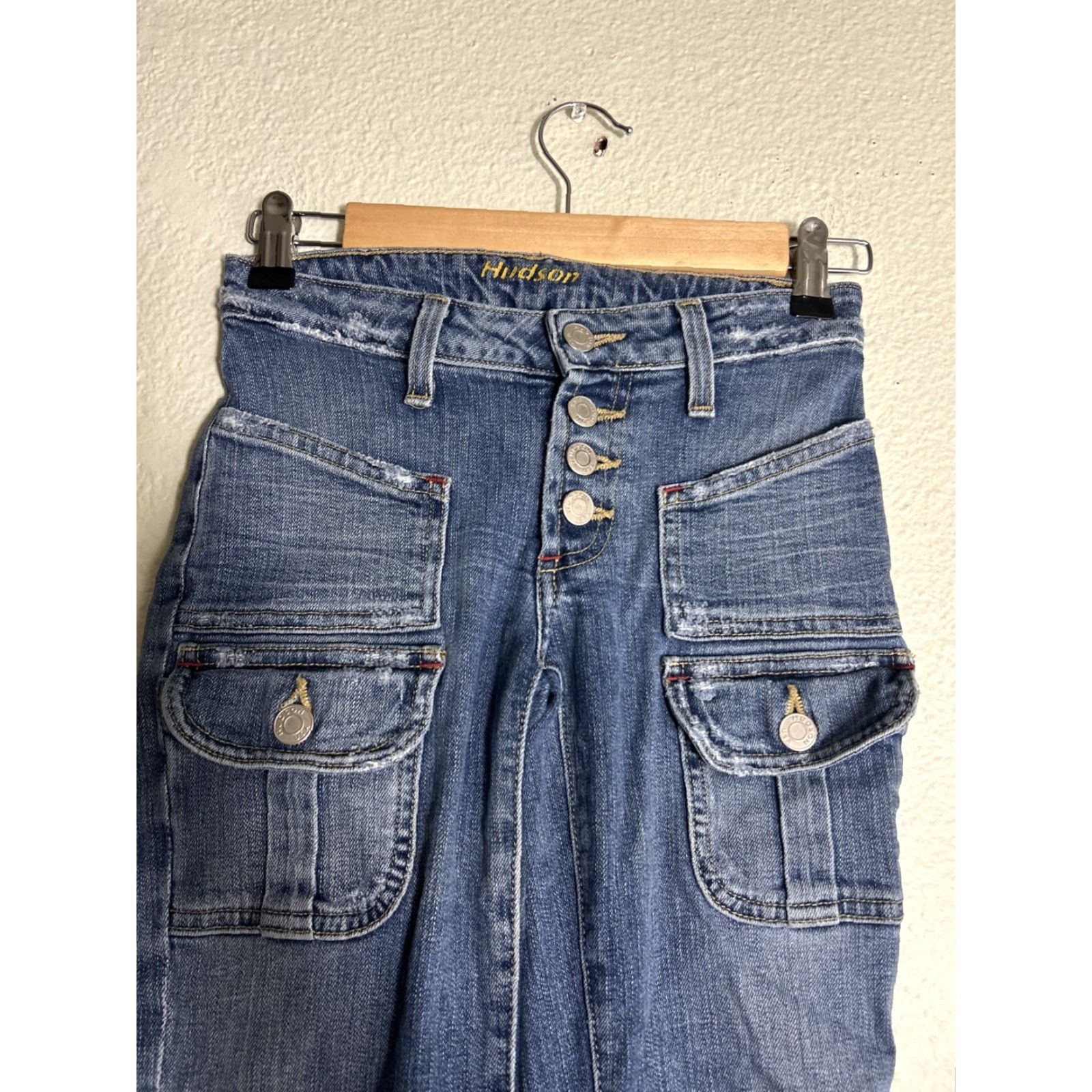 Hudson Hudson Jeans Women Flared Cargo Button Fly Medium Wash Blue 24x31 Size 42" / US 20 - 4 Thumbnail