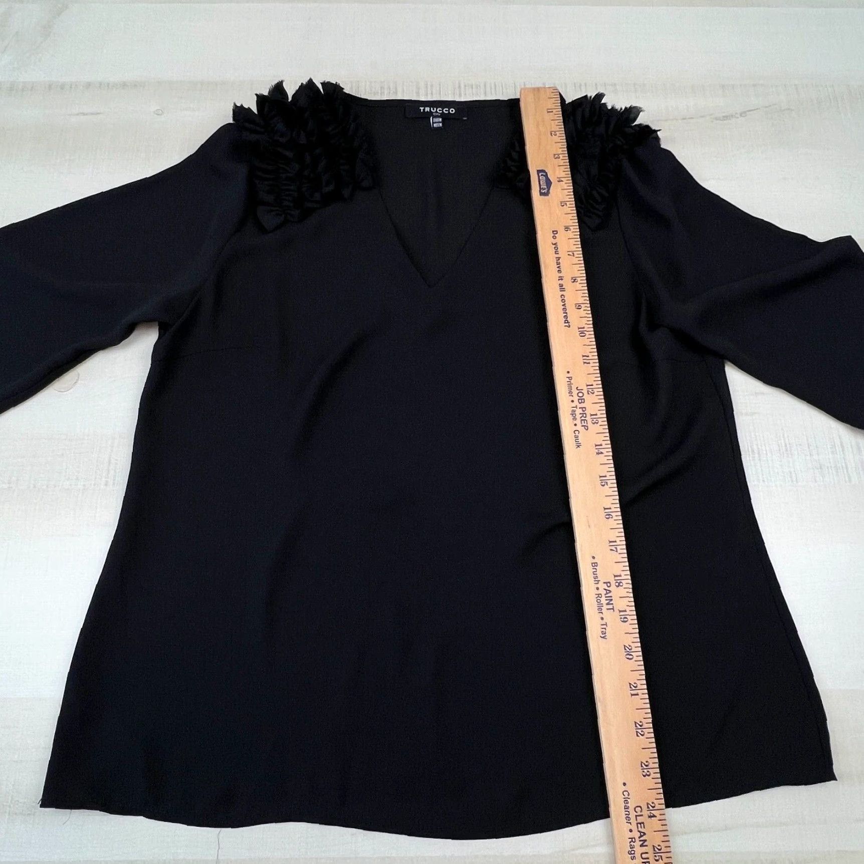 Vintage Trucco City Womens Blouse Medium Black Long Sleeve Ruffle V Neck Size M / US 6-8 / IT 42-44 - 5 Thumbnail