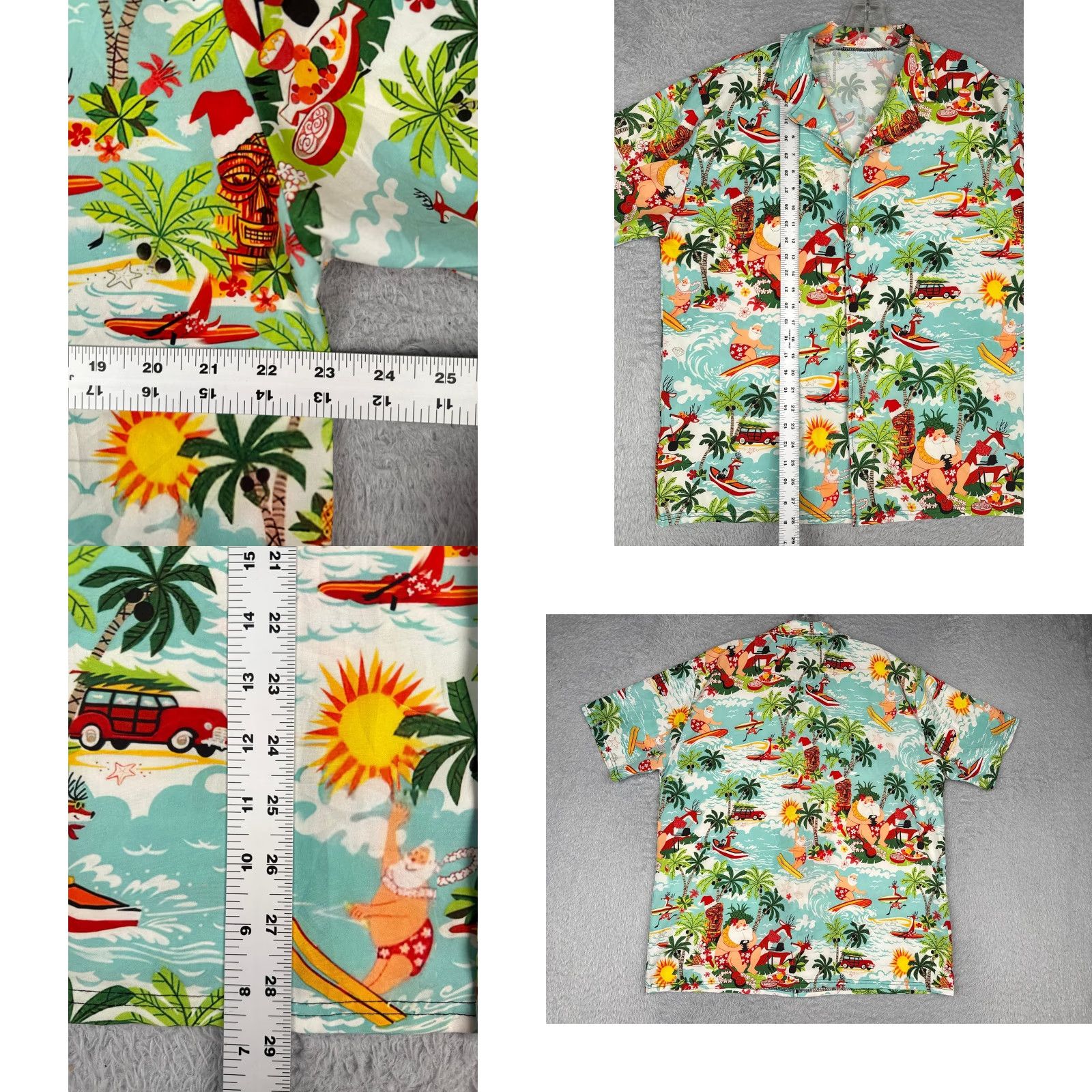 Vintage Hawaiian Christmas Shirt Adult Medium Blue Santa Reindeer Surf Palm Polyester Graphic Print Size US M / EU 48-50 / 2 - 8 Thumbnail
