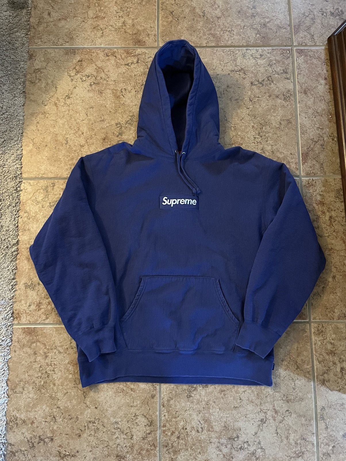 image of Fw21 Supreme Box Logo Hoodie in Washed Navy, Men's (Size XL)