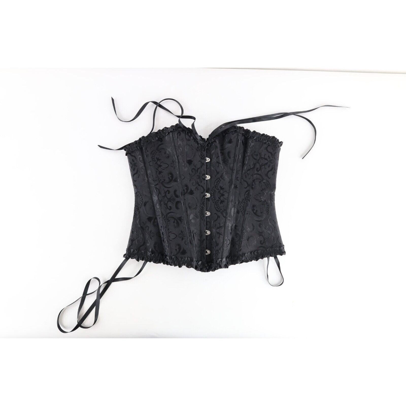 Vintage Vintage 90s Rockabilly Gothic Ruffled Satin Jacquard Corset Size XL / US 12-14 / IT 48-50 - 1 Thumbnail