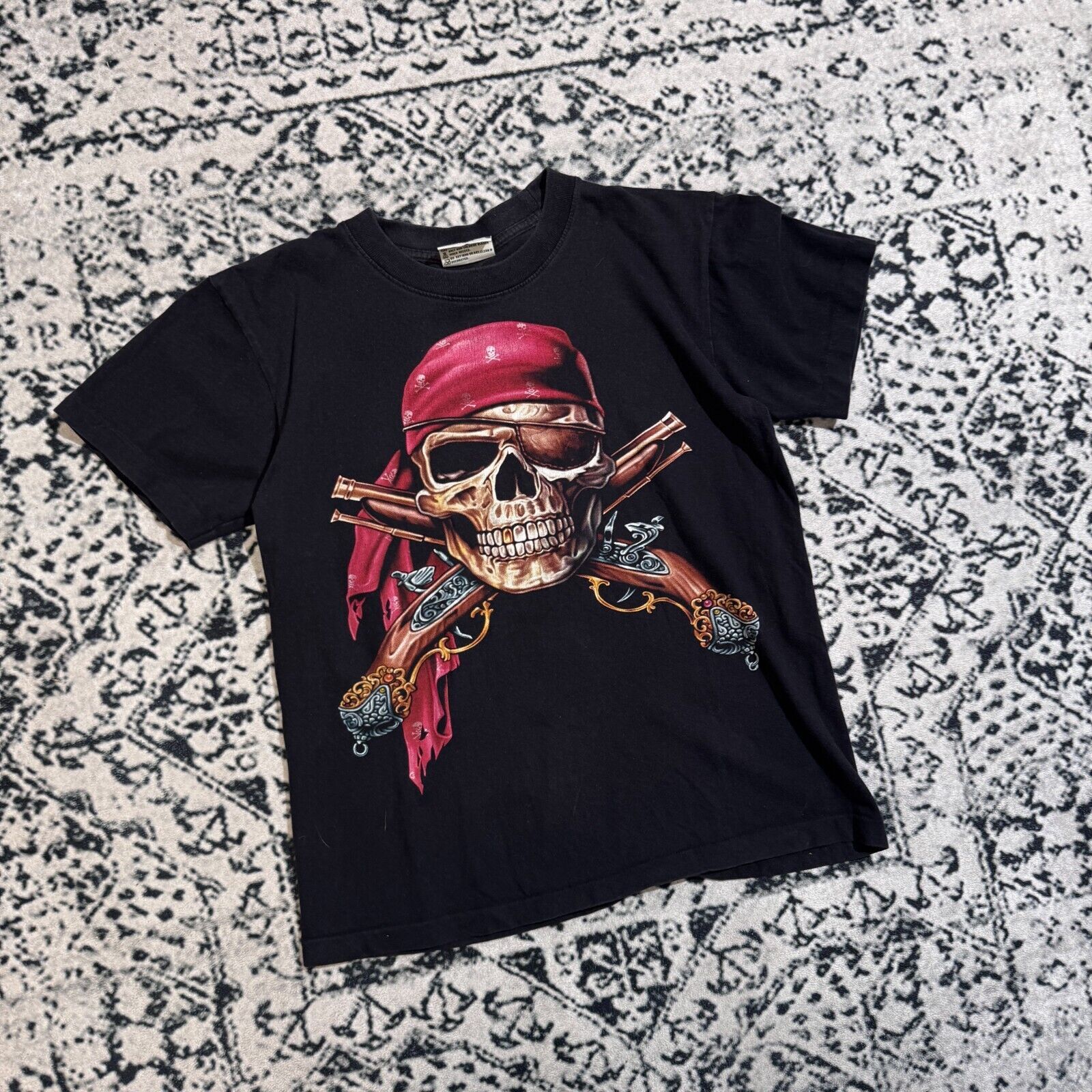 Vintage Vintage Black Cotton T-Shirt Size M Y2K 90s Skull Piracy Size US M / EU 48-50 / 2 - 3 Thumbnail