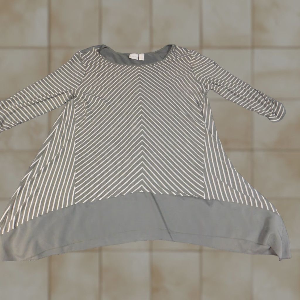 Vintage Chicos Blouse Shirt Womens Green Striped Crew Neck Long Sleeve Knit Rayon Pullover Stretch Regular Size 3 Casual Buttoned Vintage: No Size XS / US 0-2 / IT 36-38 - 1 Thumbnail