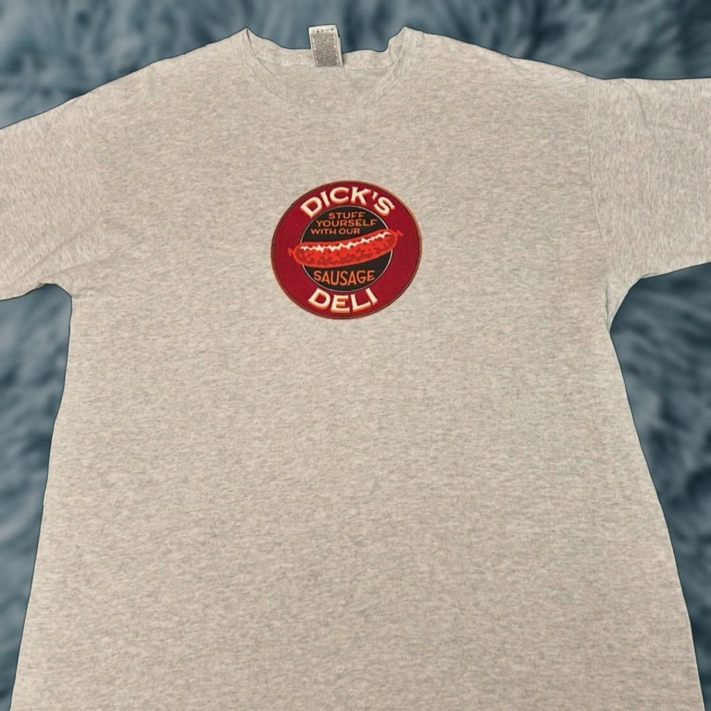 Vintage VINTAGE 90s Dicks Deli Stuff Your Self With Our Sausage Humor Vulgar Shirt XL Gray Mens T-Shirt Short Sleeve 1990s 90s Funny Skater Hip Hop Size US XL / EU 56 / 4 - 1 Thumbnail