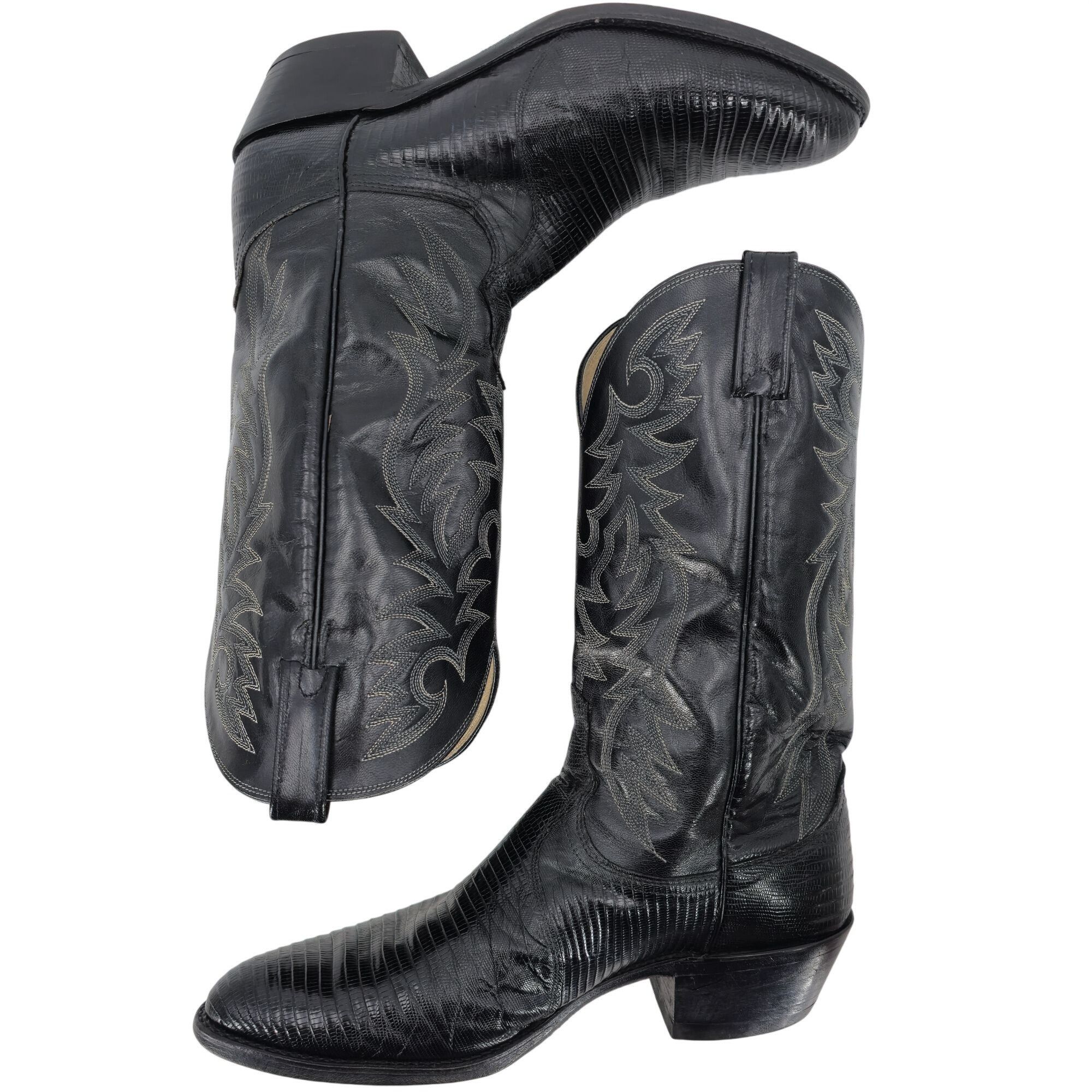Dan Post Mens 12D Exotic Teju Lizard Vintage Dan Post Black Cowboy Size US 12 / EU 45 - 9 Thumbnail