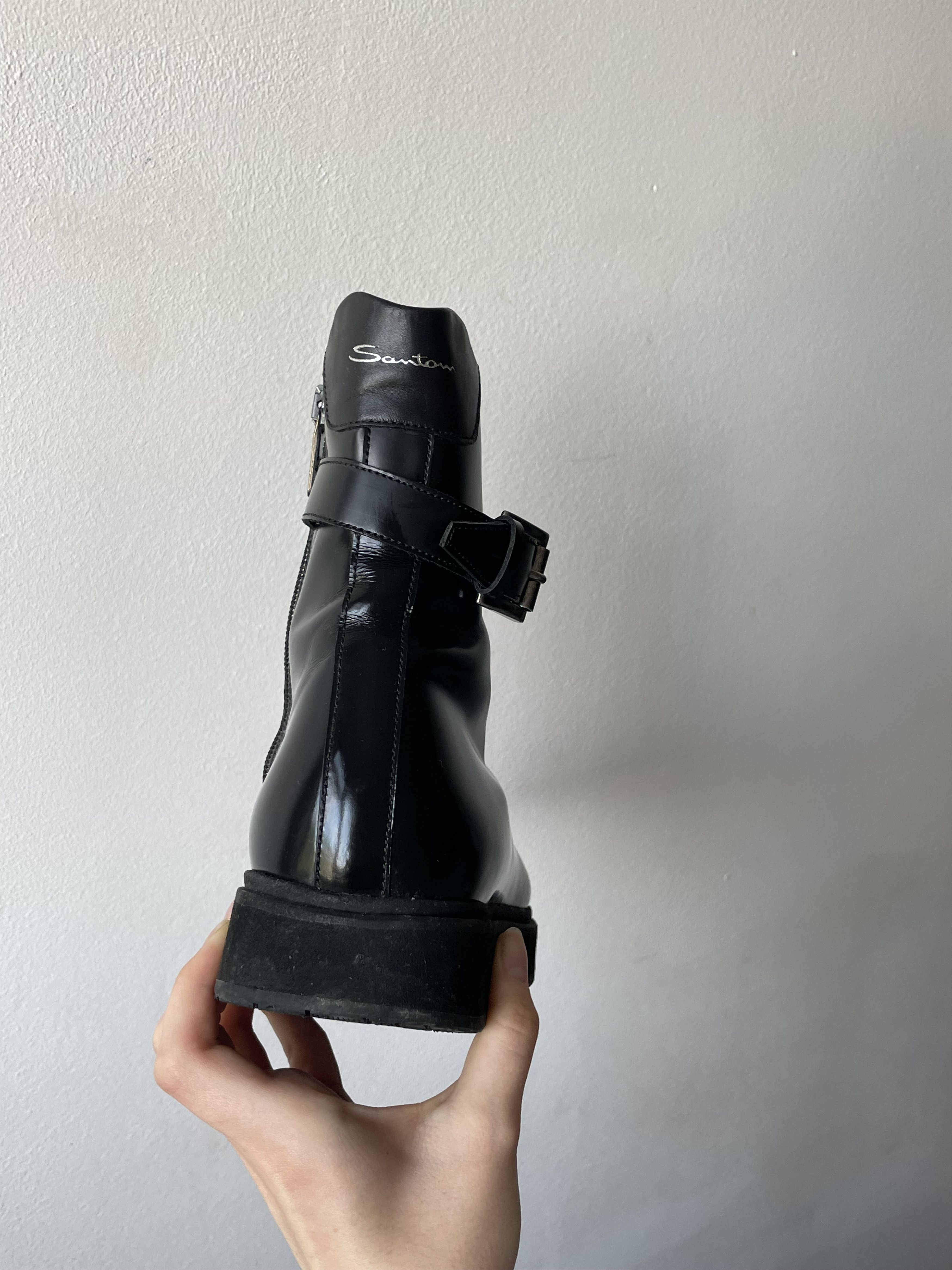Santoni Santoni Black Leather High-Top Buckle Boots – EU 39 Size US 9 / IT 39 - 2 Thumbnail