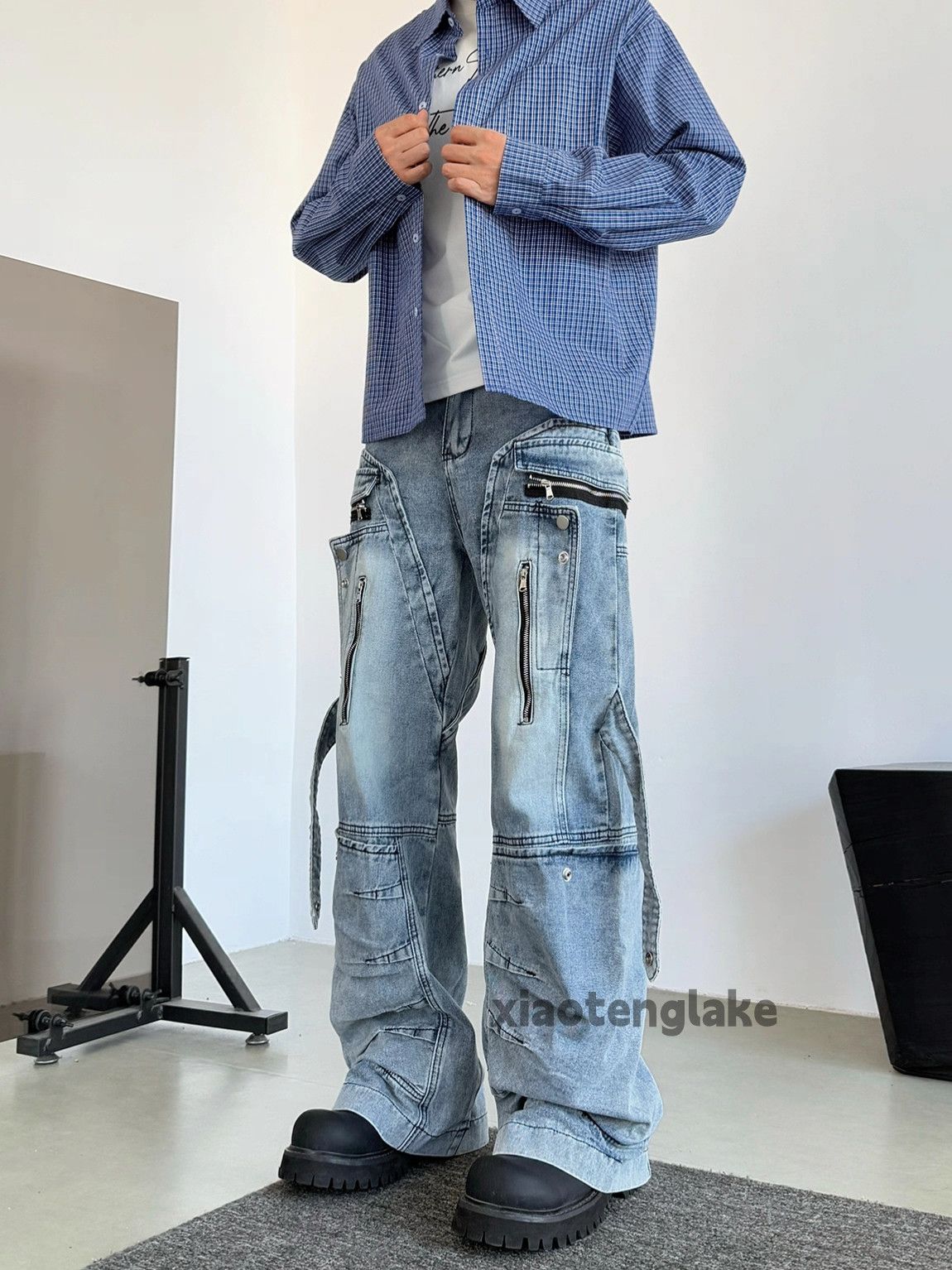 Zipper utility punk yuppie grunge bootcut flared cargo jeans
