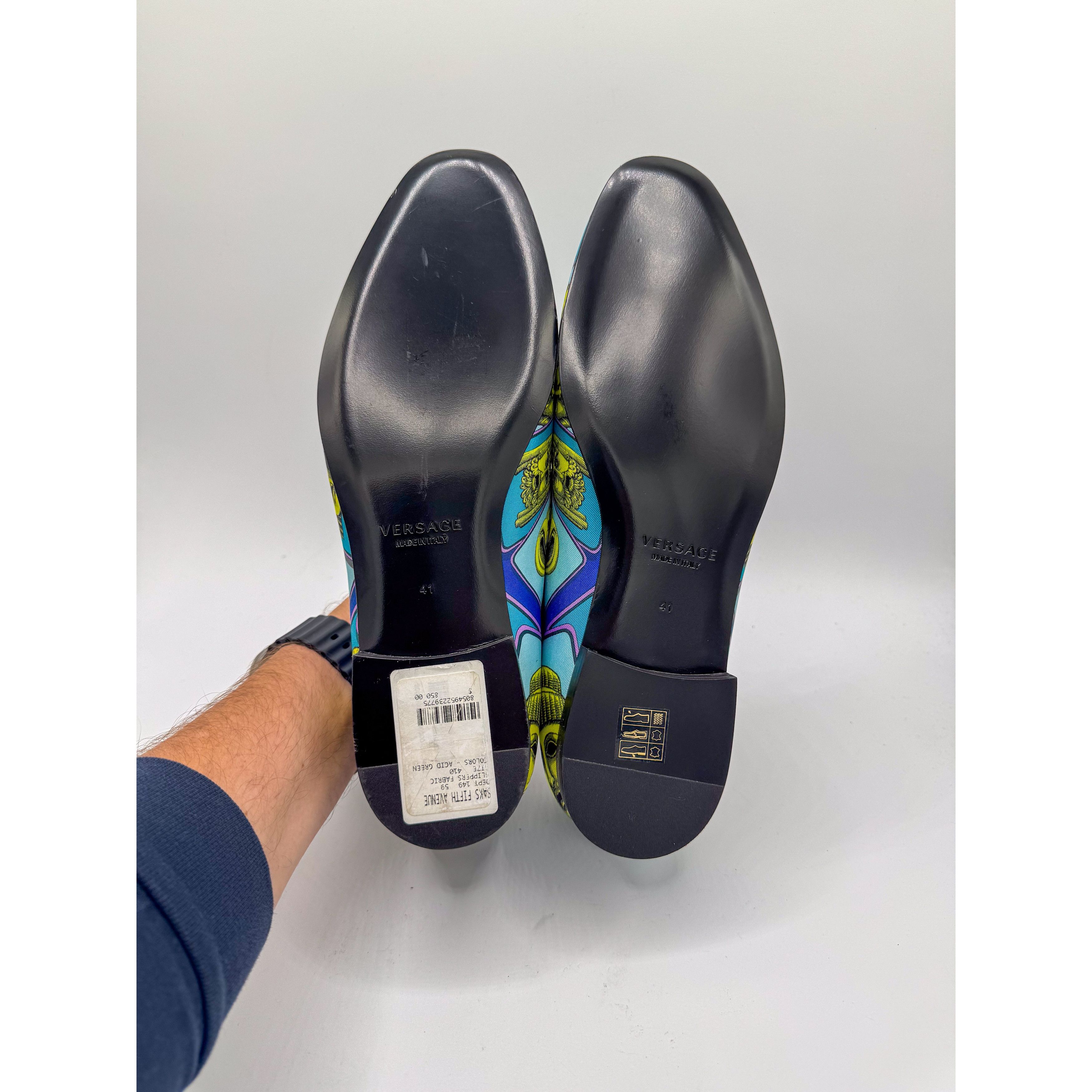 Versace Versace Masks Print Silk Twill Loafer In Acid Green Teal Size US 8 / EU 41 - 12 Thumbnail