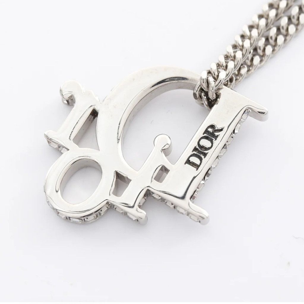 Dior, Oblique Pendant Necklace, Silver-Toned Metal, Crystals