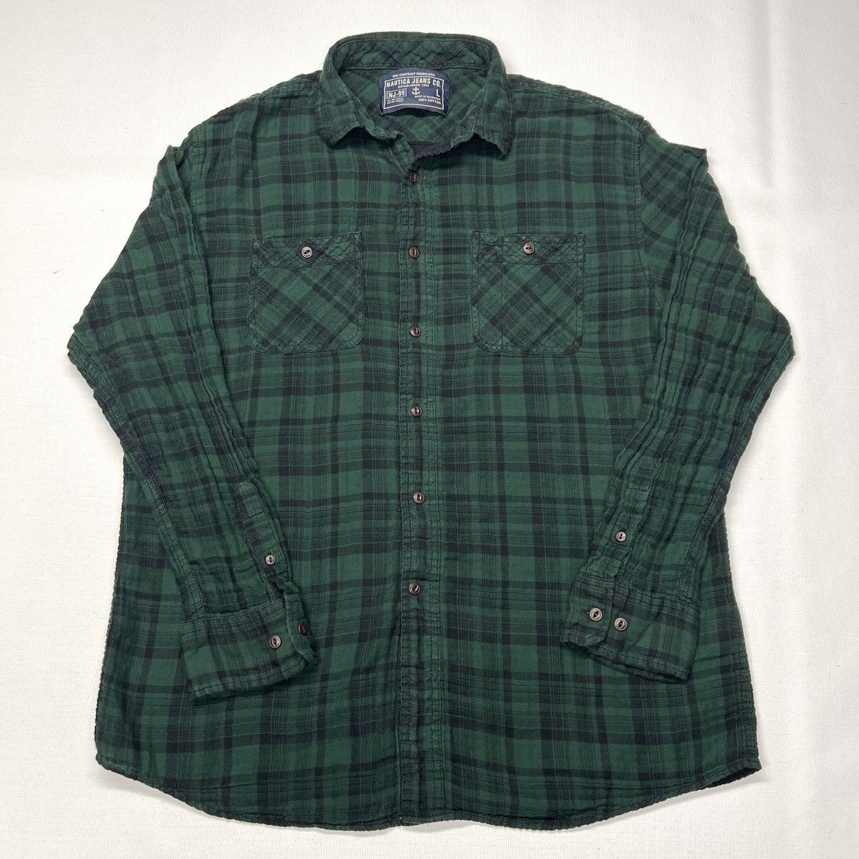 Nautica Nautica Jeans Co Flannel Shirt Green Button Plaid Pockets Size US L / EU 52-54 / 3 - 1 Thumbnail