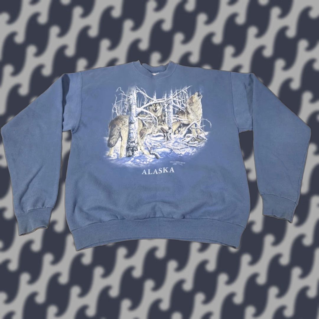 Hanes VINTAGE Hanes Alaska Wolves Sweatshirt Mens L Blue Crewneck Graphic Polar Graphics Size US L / EU 52-54 / 3 - 1 Thumbnail