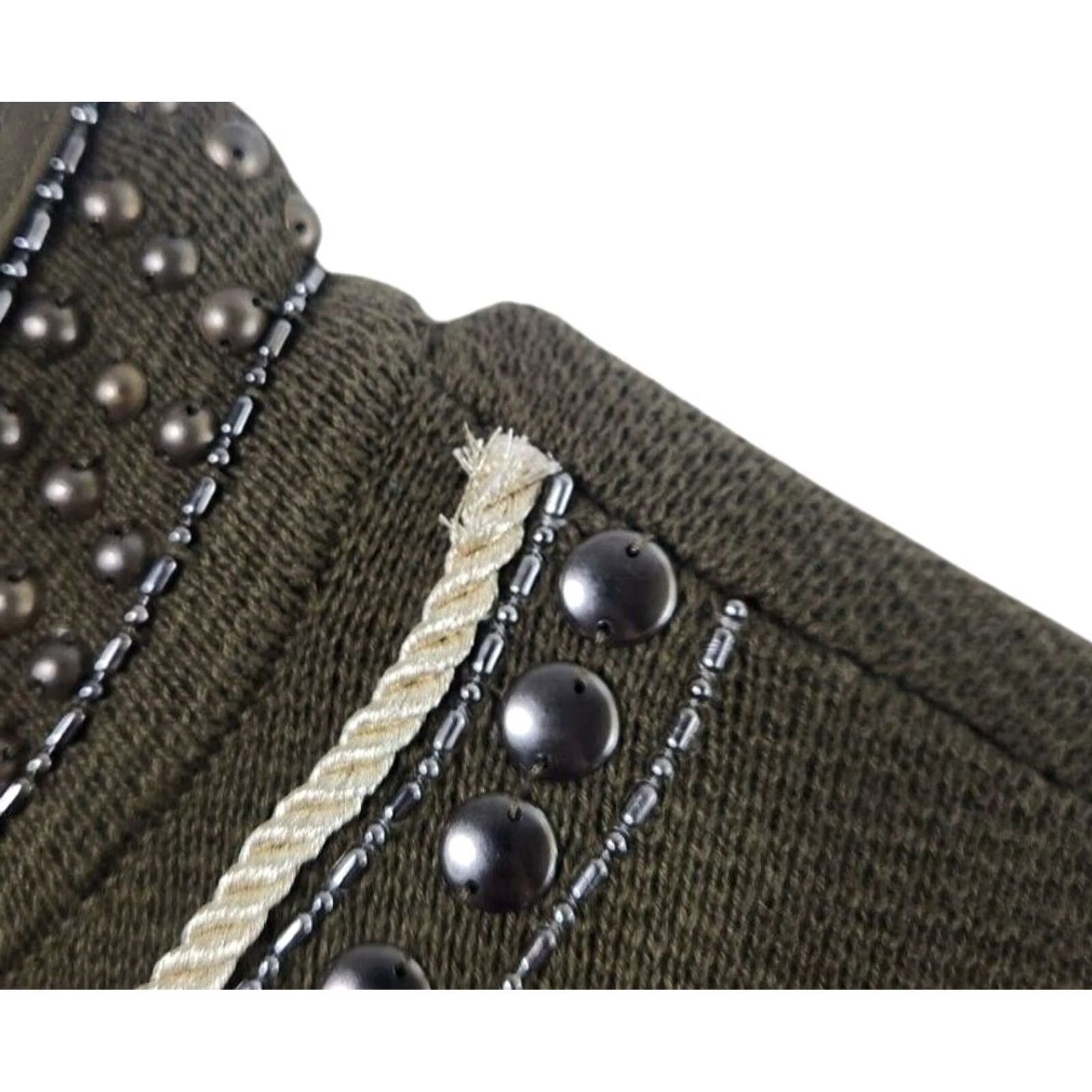 Vintage Chicos Women's Sweater Cardigan 3/4 Sleeve Petite Olive Green Embroidered Beaded Size XS / US 0-2 / IT 36-38 - 7 Thumbnail