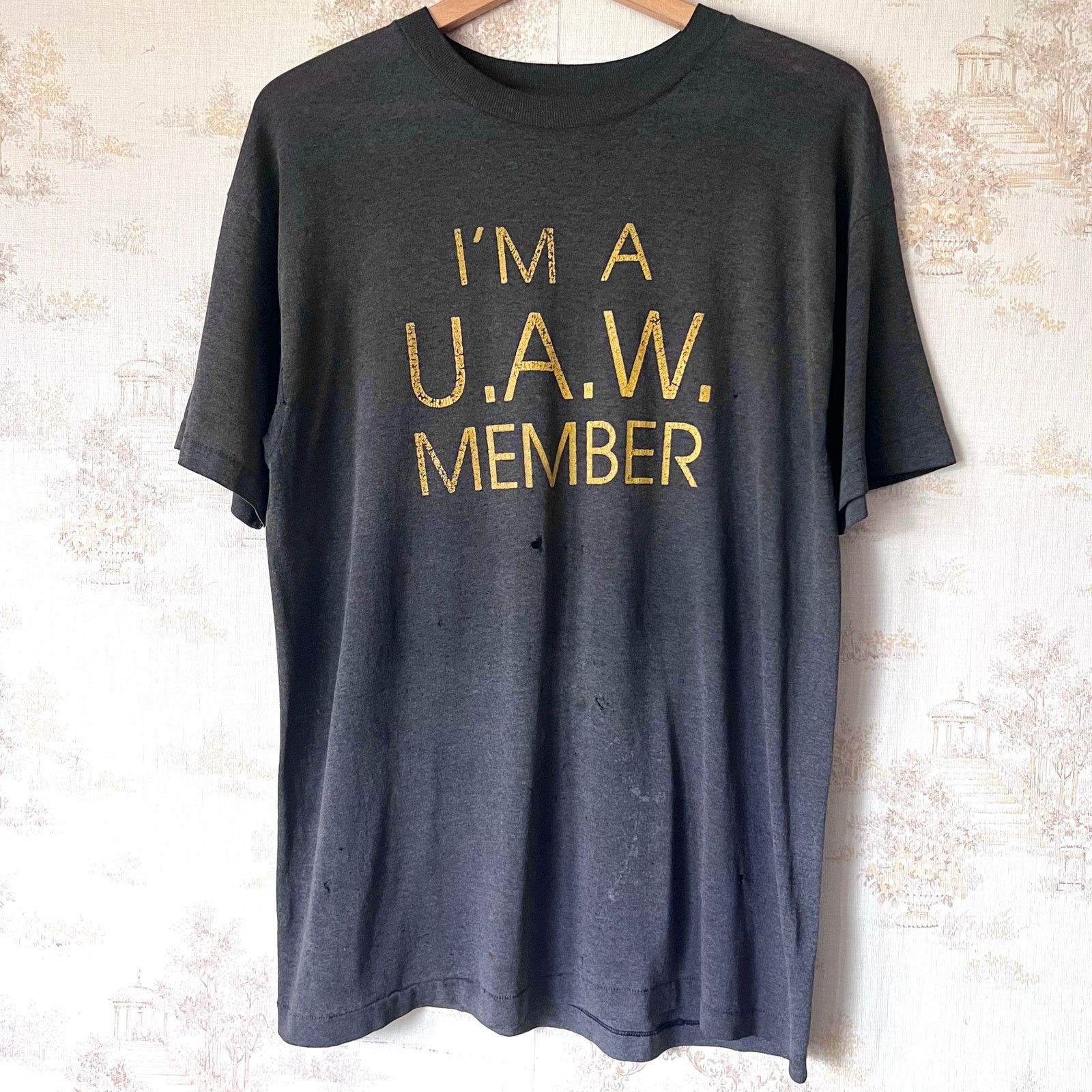 Vintage 1980s UAW Member T-Shirt | Thrashed Vintage Union Tee | L/XL Size US L / EU 52-54 / 3 - 1 Thumbnail