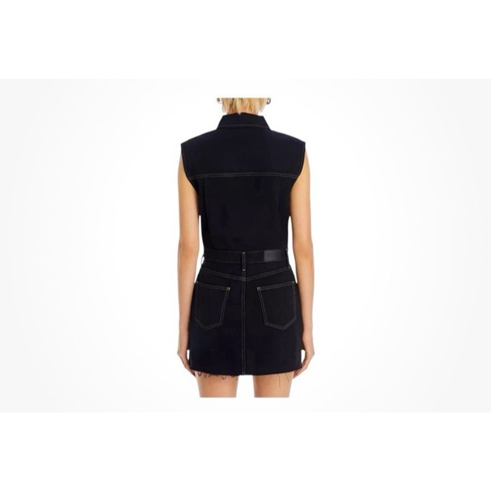 Pistola Pistola Julia Black Denim Sleeveless Mini Utility Raw Hem Size XL / US 12-14 / IT 48-50 - 3 Thumbnail