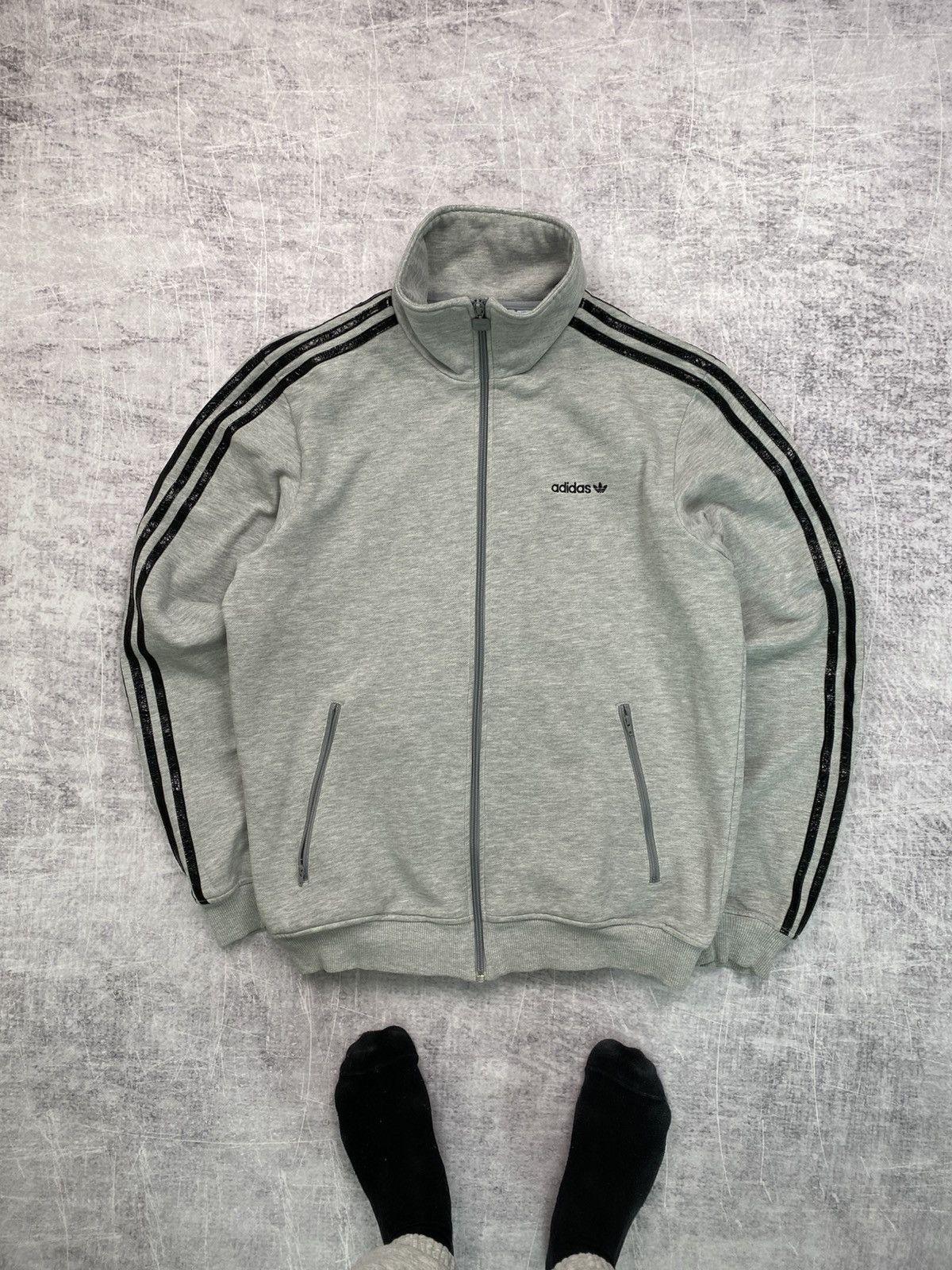 Adidas × Vintage Vintage gray Adidas logo three stripes zip sweatshirt Size US L / EU 52-54 / 3 - 1 Thumbnail