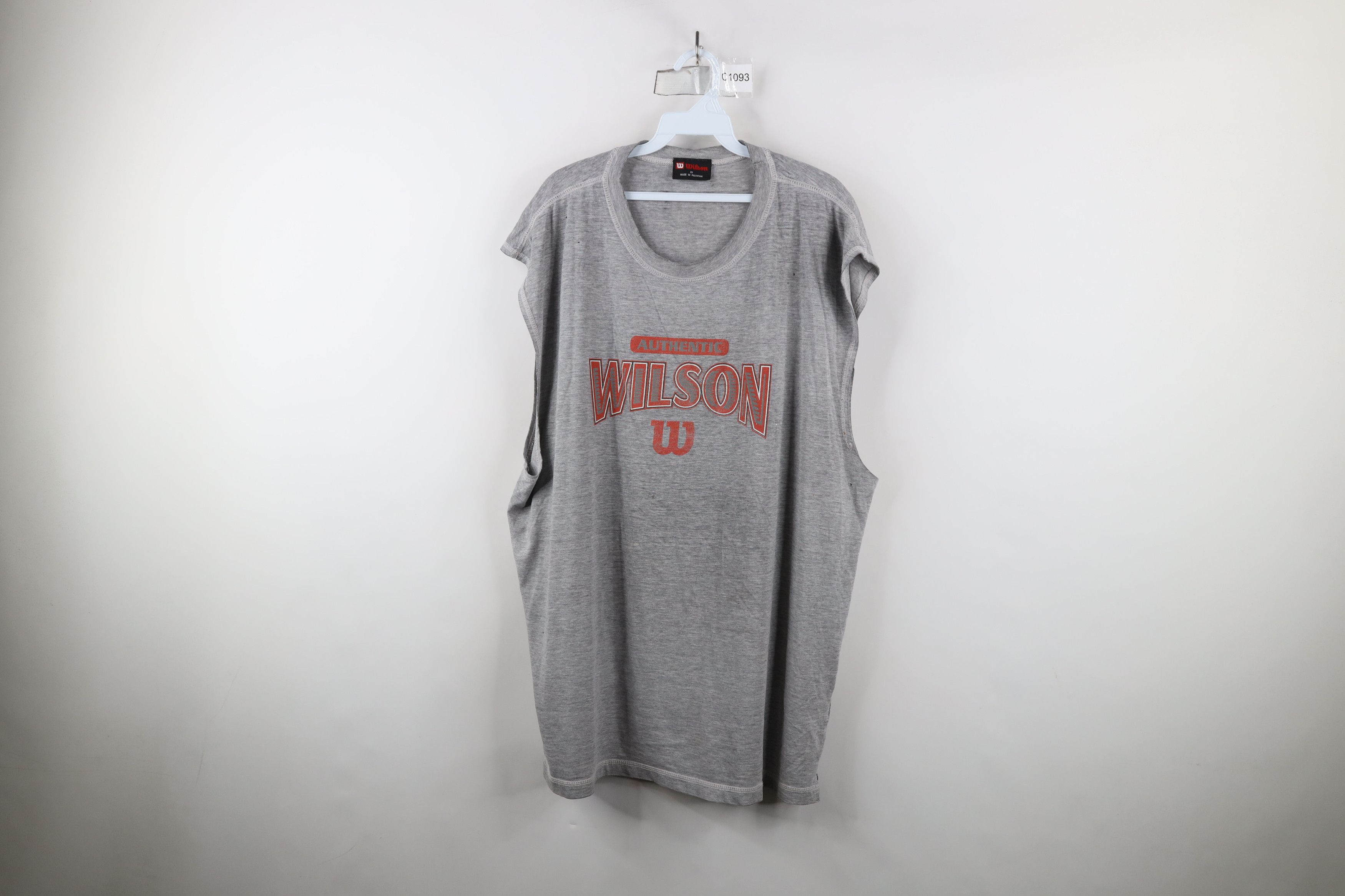 Vintage Vintage 90s Wilson Spell Out Sleeveless Muscle T-Shirt Gray Size US XXL / EU 58 / 5 - 1 Thumbnail