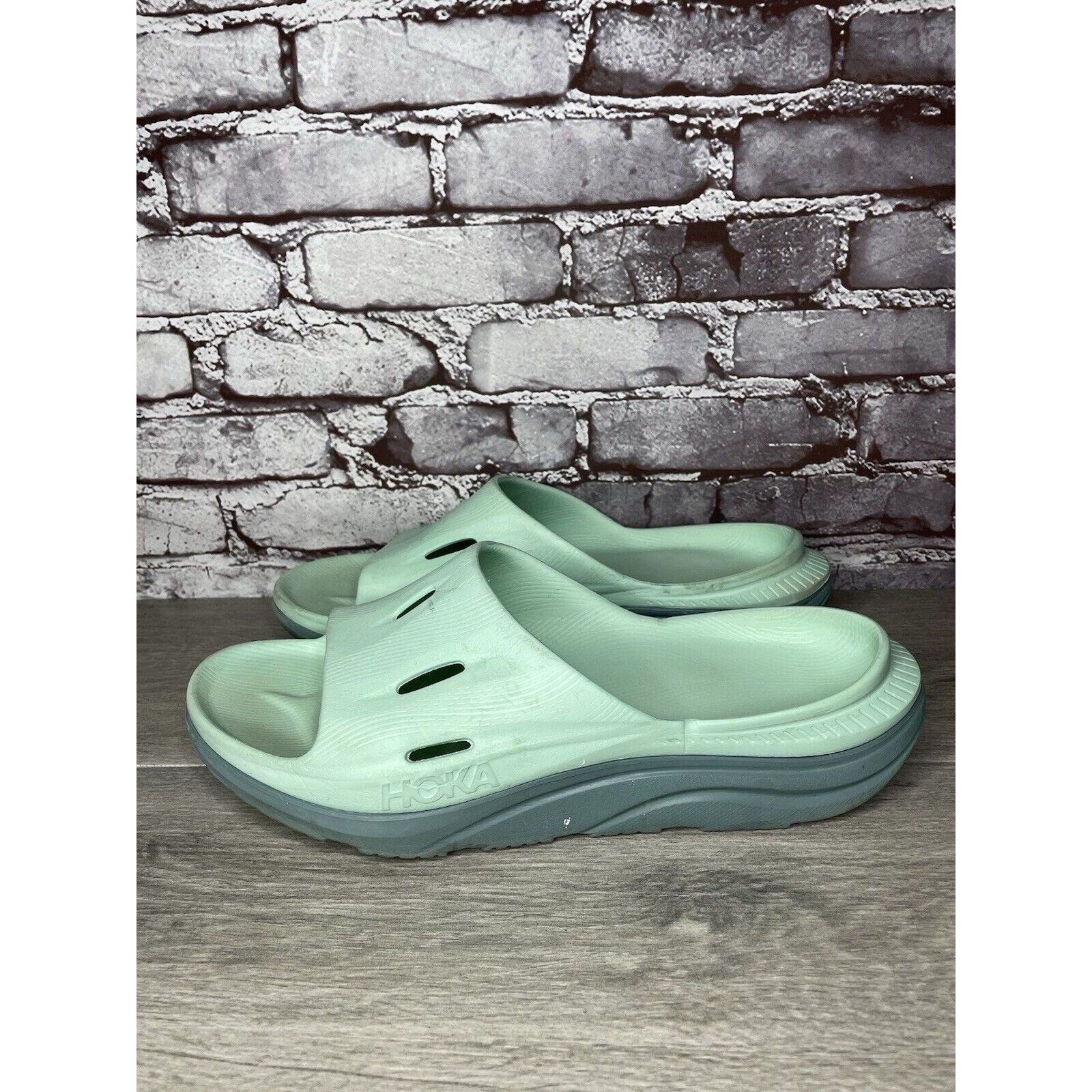 Hoka Hoka Ora Recovery Slides 3 Mist Green Trellis Slides Sandals Size US 12 / EU 45 - 8 Thumbnail