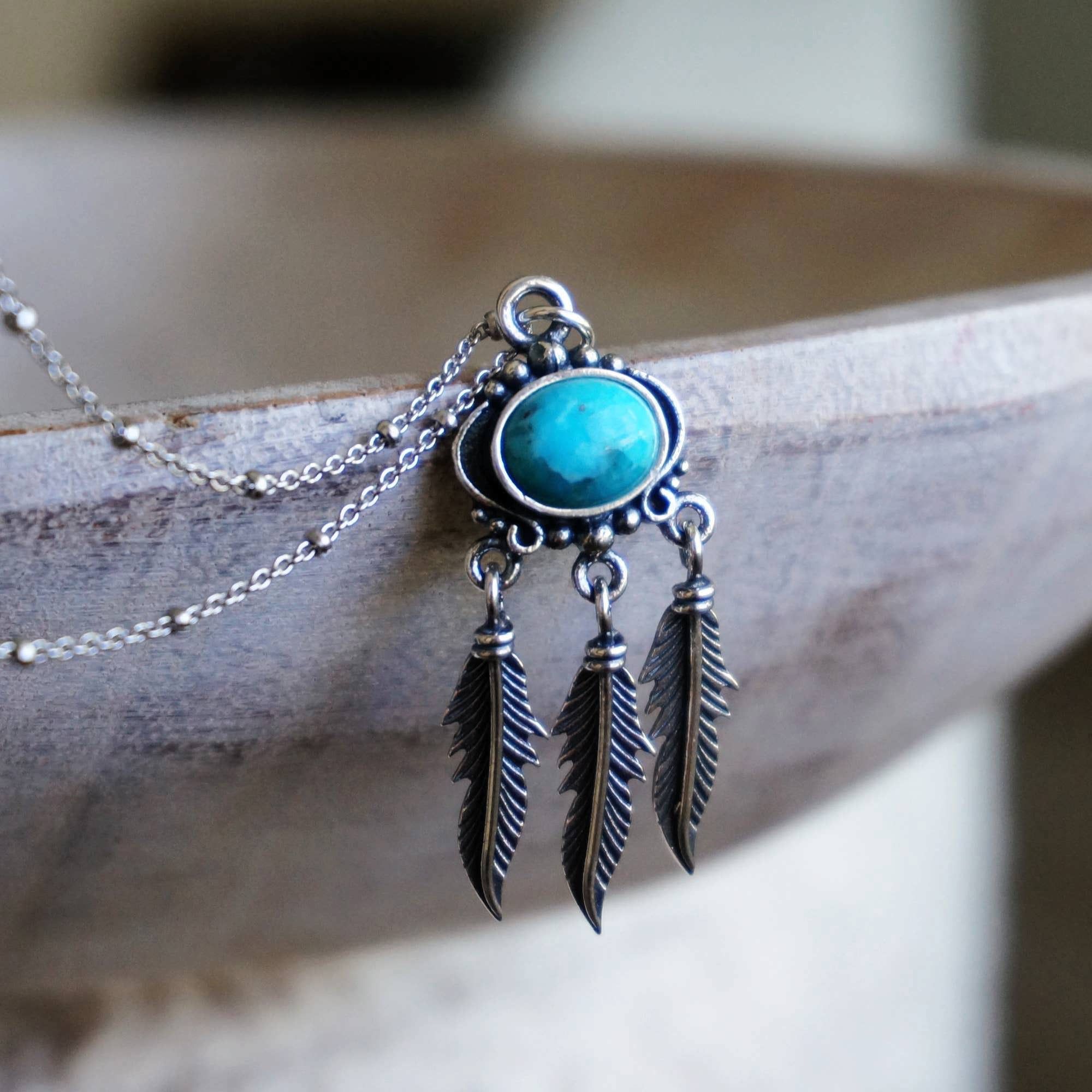 Other Navajo Turquoise Feather Pendant Necklace in Sterling Silver Size ONE SIZE - 2 Thumbnail